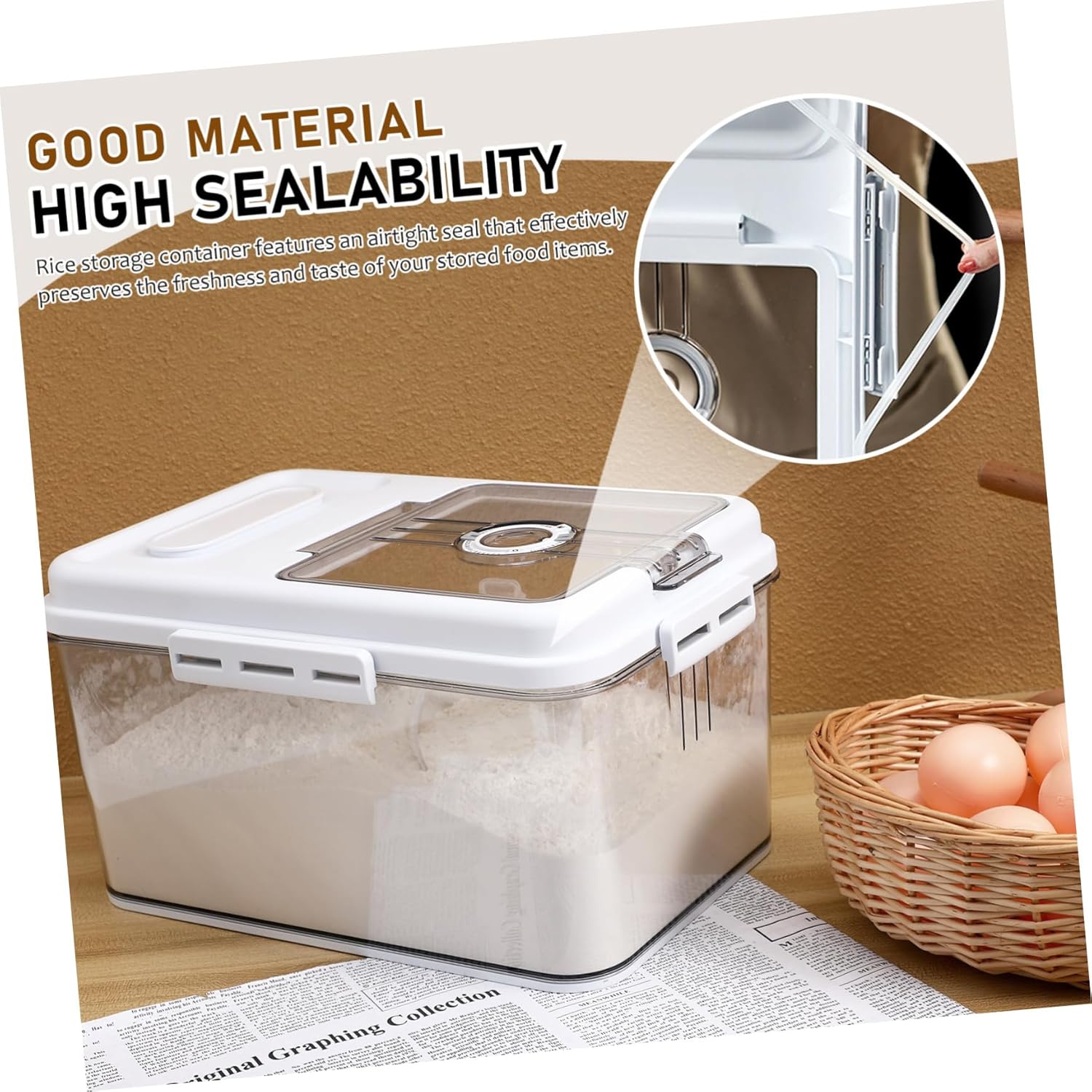 Garneck Airtight Rice Dispenser Storage Container for Kitchen Multi-functional Grain Organizer with Measuring Cup Pet Material for Rice Flour and Grains