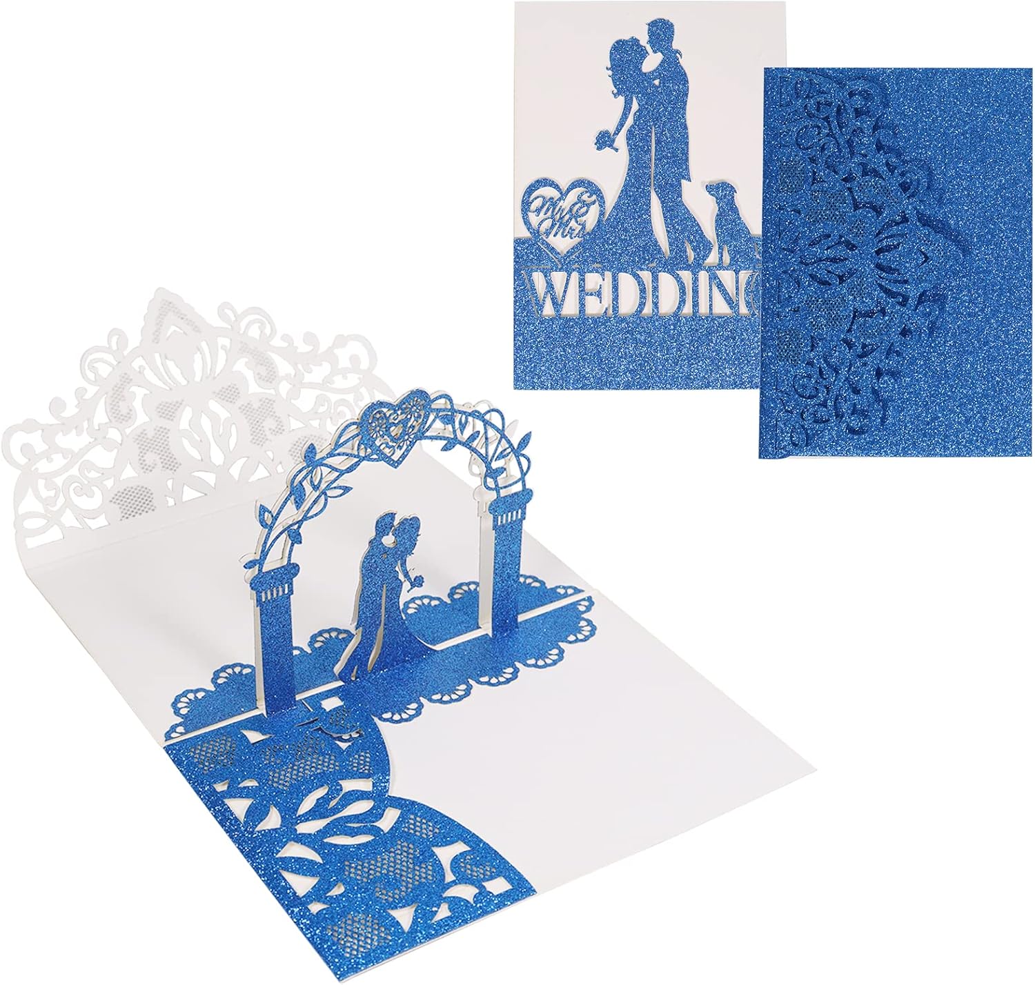 2Pcs Wedding Cards for Bride and Groom, 3D Pop Up Wedding Day Greeting Cards with Envelope, Wedding Cards Congratulations, Blue