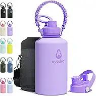 64 oz Water Bottle with 2 Lids (2-in-1 Straw & Spout Lid, Magnetic Lid), Insulated Water Bottle with Strap, Stainless Steel Water Bottle for Hiking, Gym, Travel, BPA-Free, Purple