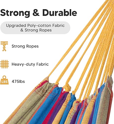 Miniatura 3 de SUNCREAT Hamaca doble al aire libre, hamaca colorida de árbol portátil, rayas coloridas