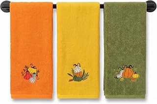 Fall Hand Towels, 3 Pack Cotton, 14x29 Inch, Pumpkin Orange | Autumn Harvest Embroidered Fall Embroidered Soft Absorbent Decorative Bath Kitchen Towel Home Decor Summer Gifts