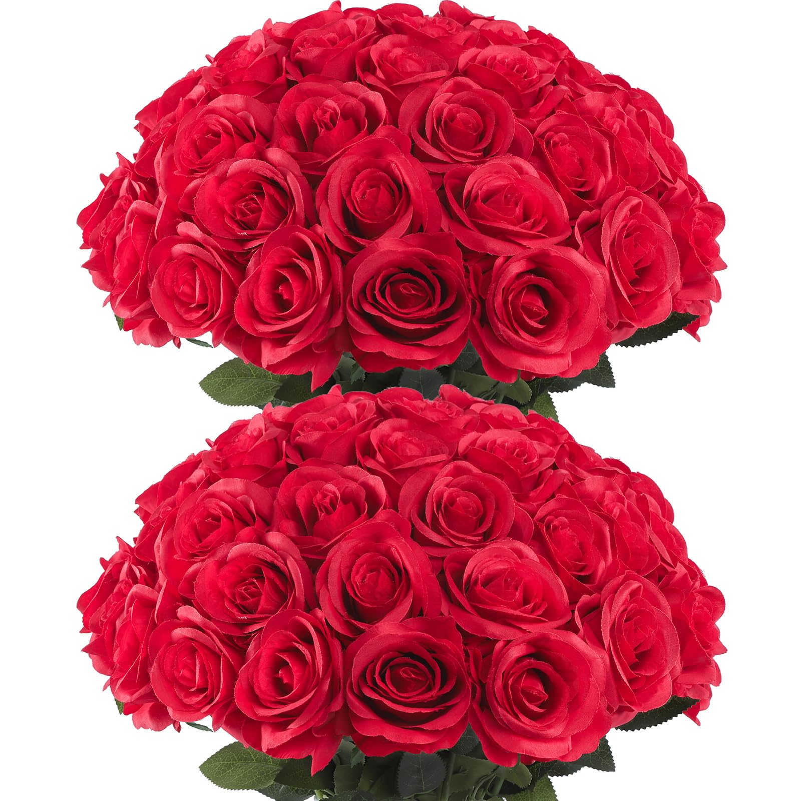 DuHouse Künstliche Rosen aus Seide, Hochzeit Deko, 50 Stück, Rot | 50 Stück Seidenrosen, lange Stiele, wie echt, Großpackung für Hochzeit & Blumenarrangements & Heimdekoration