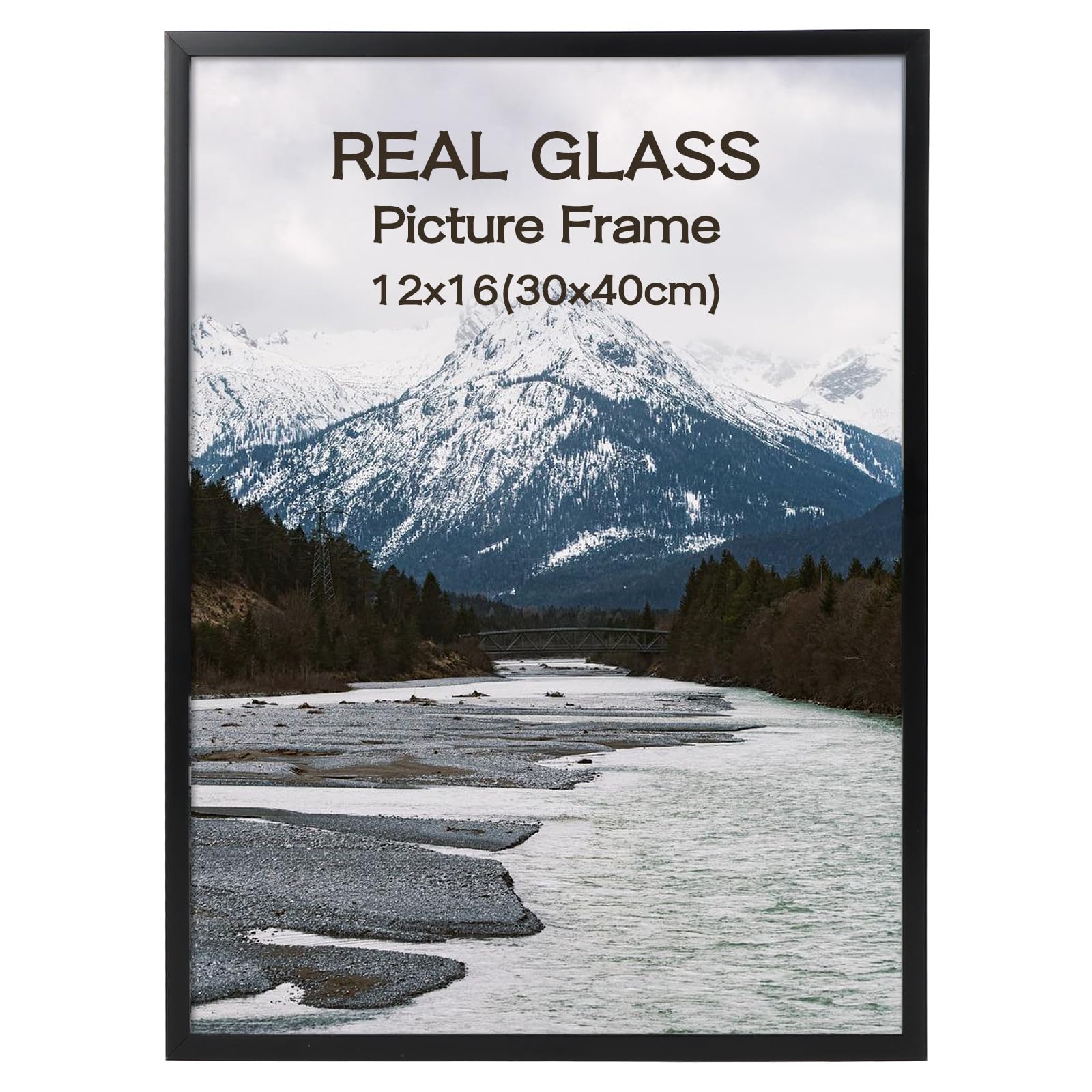 kollyseek Picture Frame 30x40cm Photo Frame with Real Glass 12x16in Modern Display Tempered Glass Plastic Poster Frames for Photo Wall (Black)