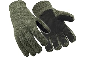 Insulated Fleece Lined Ragg Wool Gloves with Leather Palm for Men