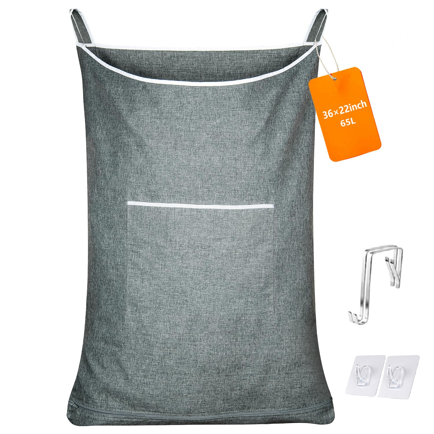 XL Door Laundry Hamper, Hanging Hamper with Large Openging, Hanging Laundry Hamper Storage Bag，Door hampers for Laundry of Home, Dorm, or Travel(Heather Grey, 36x22 Inch)