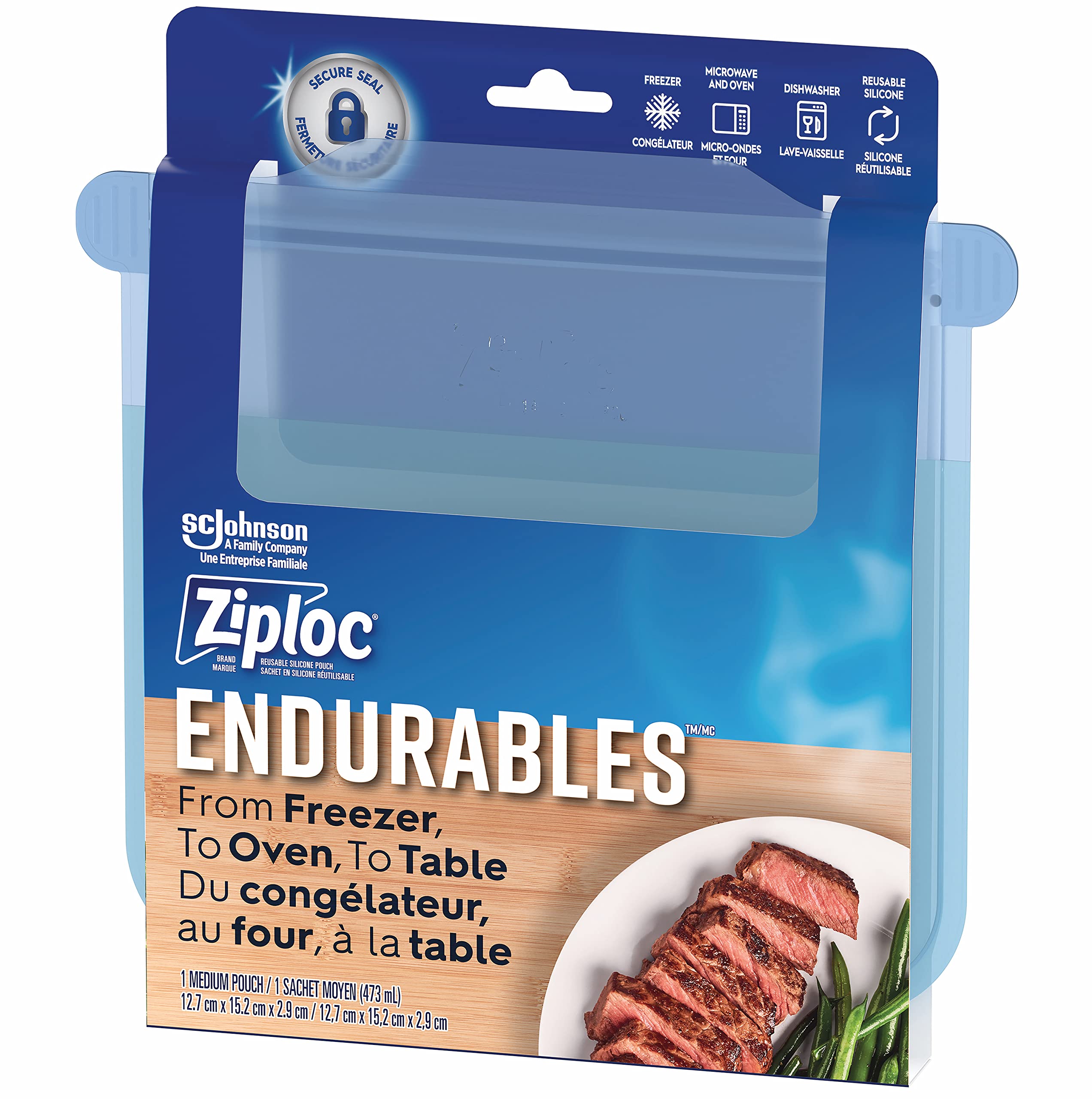 Ziploc Trwałe etui średniej wielkości, 473 ml, silikon wielokrotnego użytku, z zamrażarki, do piekarnika, na stół