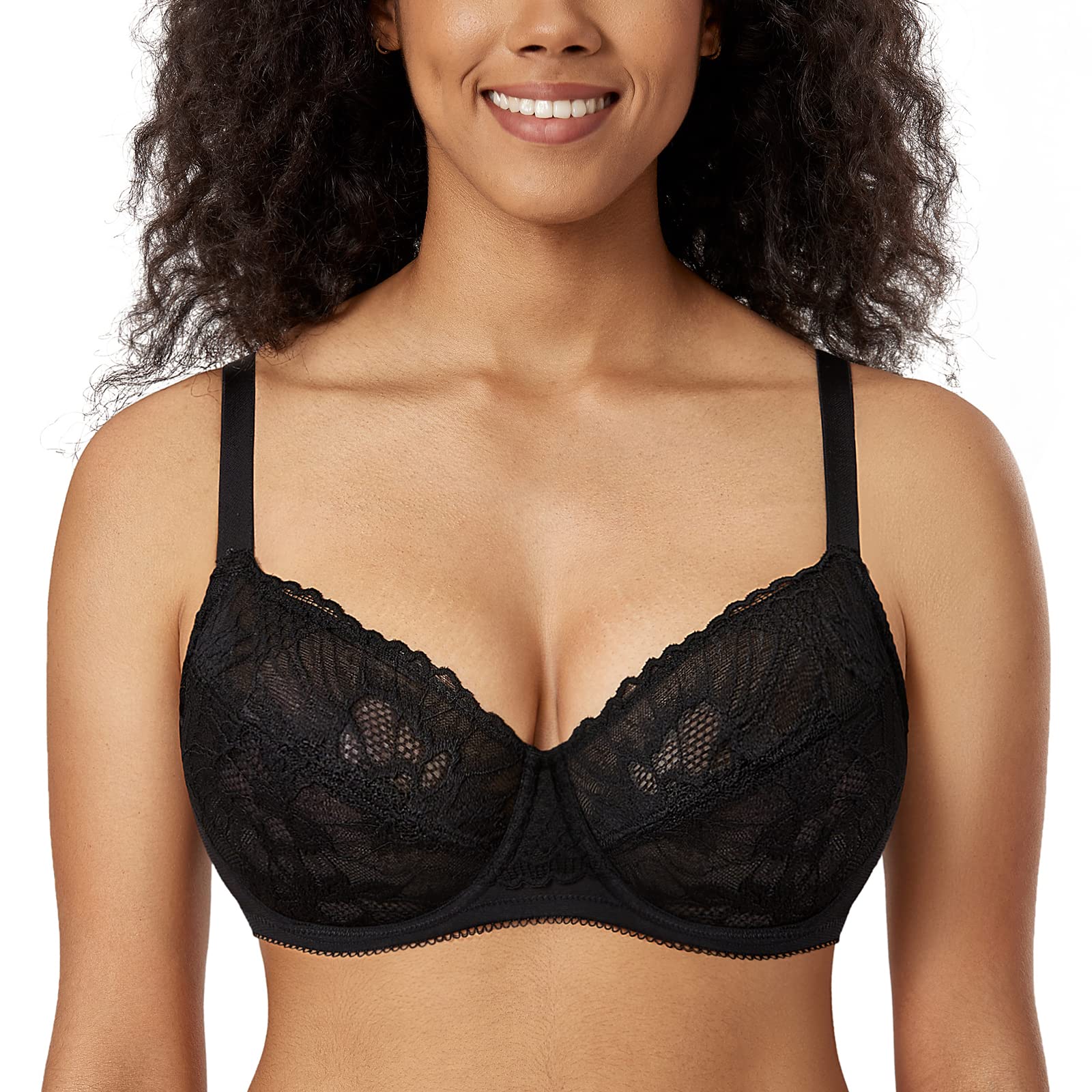 AISILIN Women's Minimiser Bra UK Full Coverage Sheer Lace Unlined Underwire