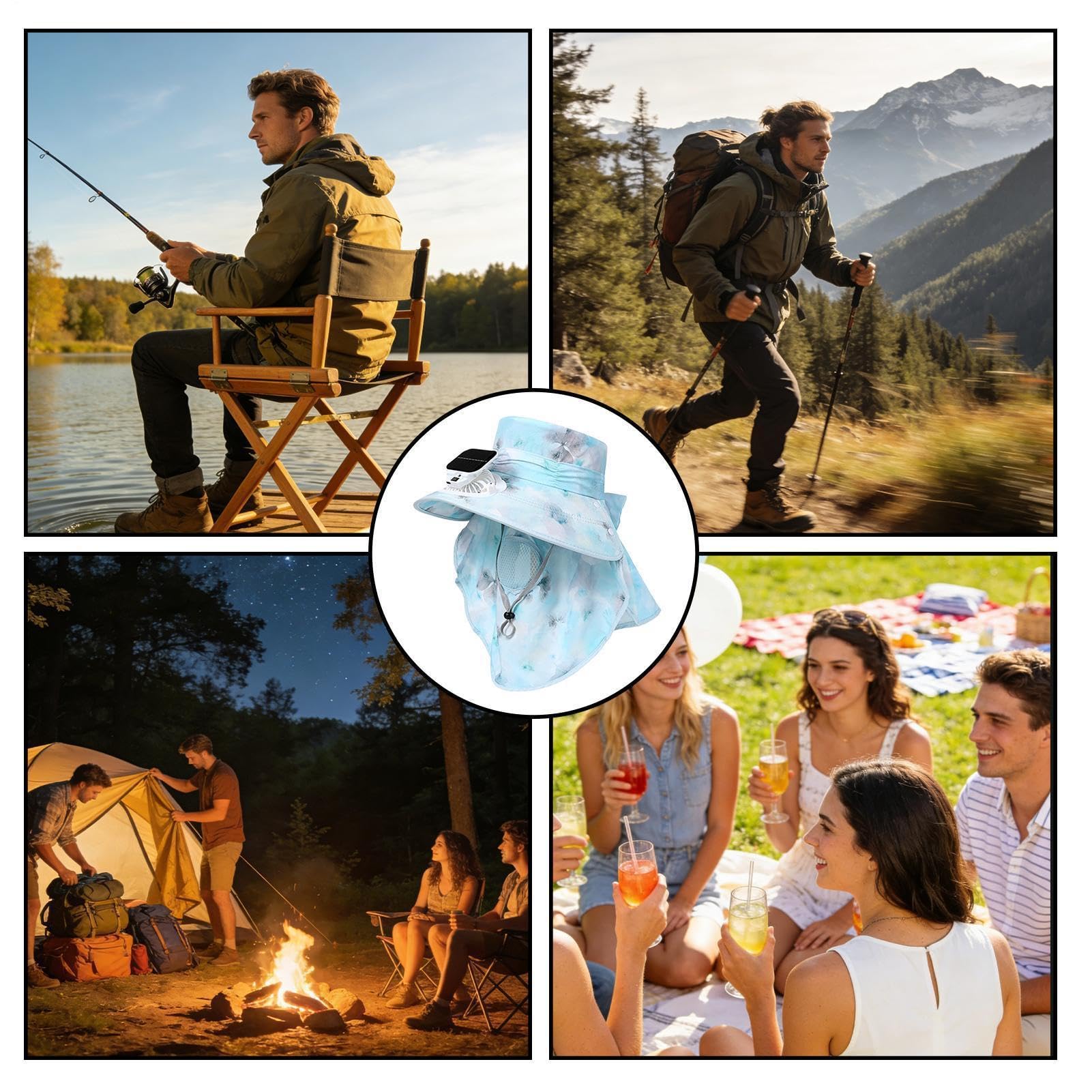 Fan Hut, solarbetrieben, solarbetrieben, USB-Aufladung, Kühlung, 3 Geschwindigkeiten, Kopfbedeckung, Blau | Strandhut mit Ventilator für Pendler, Reisen, Wandern, Geschäftsreisen, Outdoor, Angeln, Camping, Strand, Sommer, Urlaub