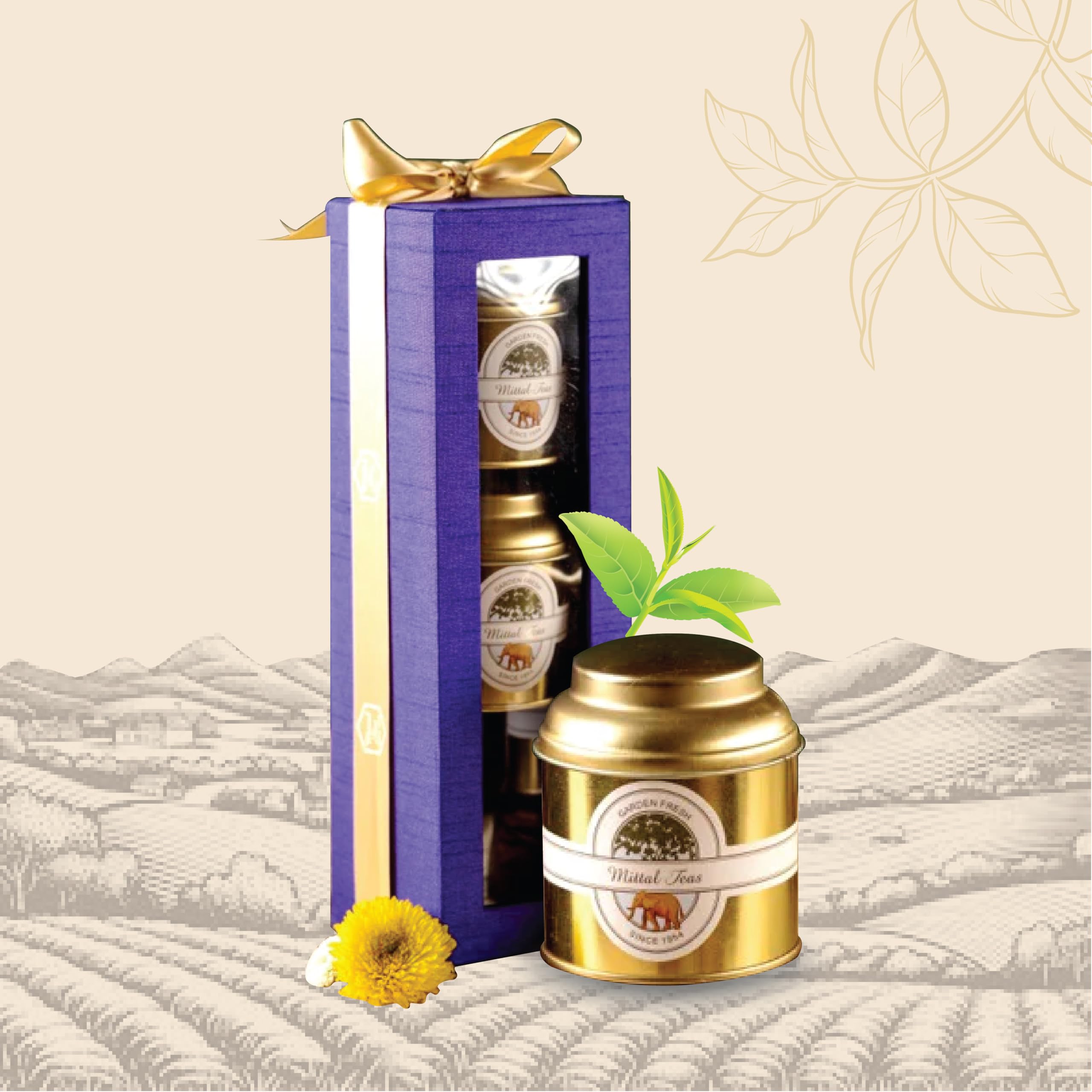 Mittal Teas 3 Tin Gift Box Set | Masala Chai, Kashmiri Kahwa Green