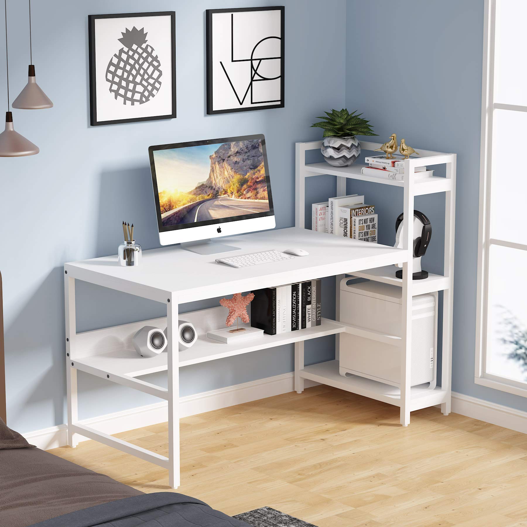 Buy Tribesigns Computer Desk with Shelves, 60 inches Large Office Desk Reversible Study Writing