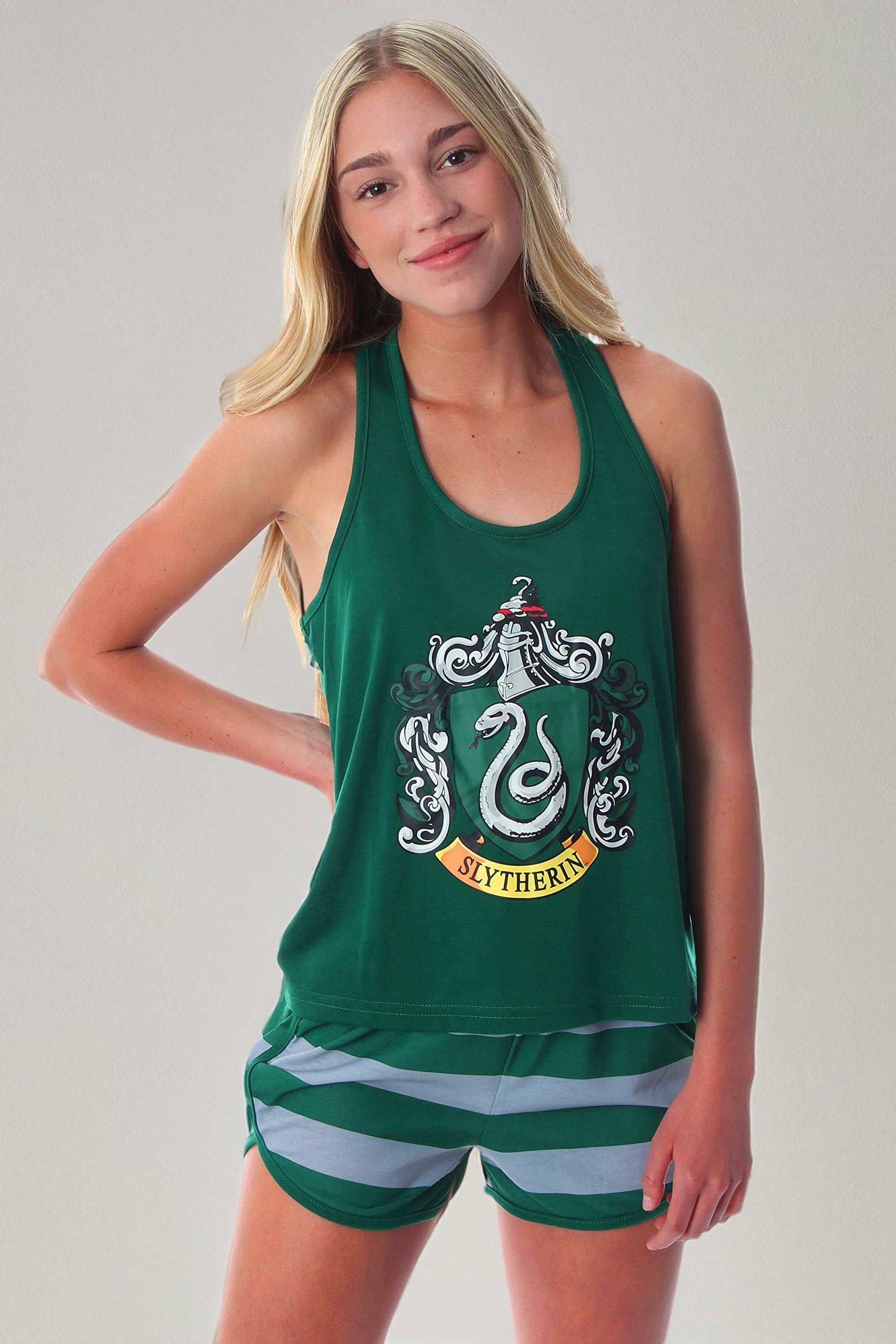 Harry Potter Women's Hogwarts House Racerback Tank Shorts Pajama (Slytherin, XXL), Slytherin, XX - Grande