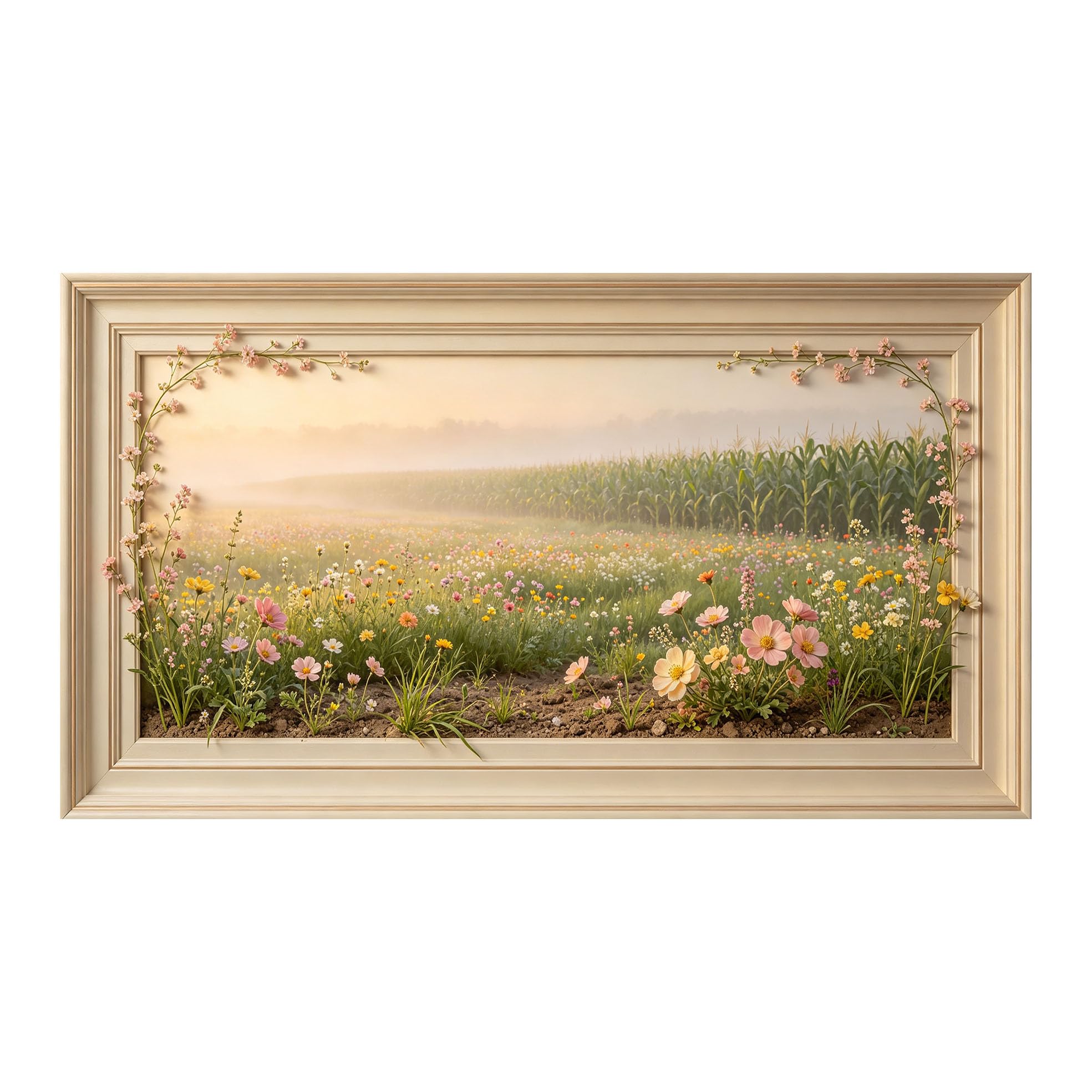 Yzpallescene 3D Framed Wall Art 50cm×100cm Pastoral Meadow Botanical Floral Impressionist Large Size SelfAdhesive Removable Wall Decor Prints Artwork for Living Room Bedroom Office