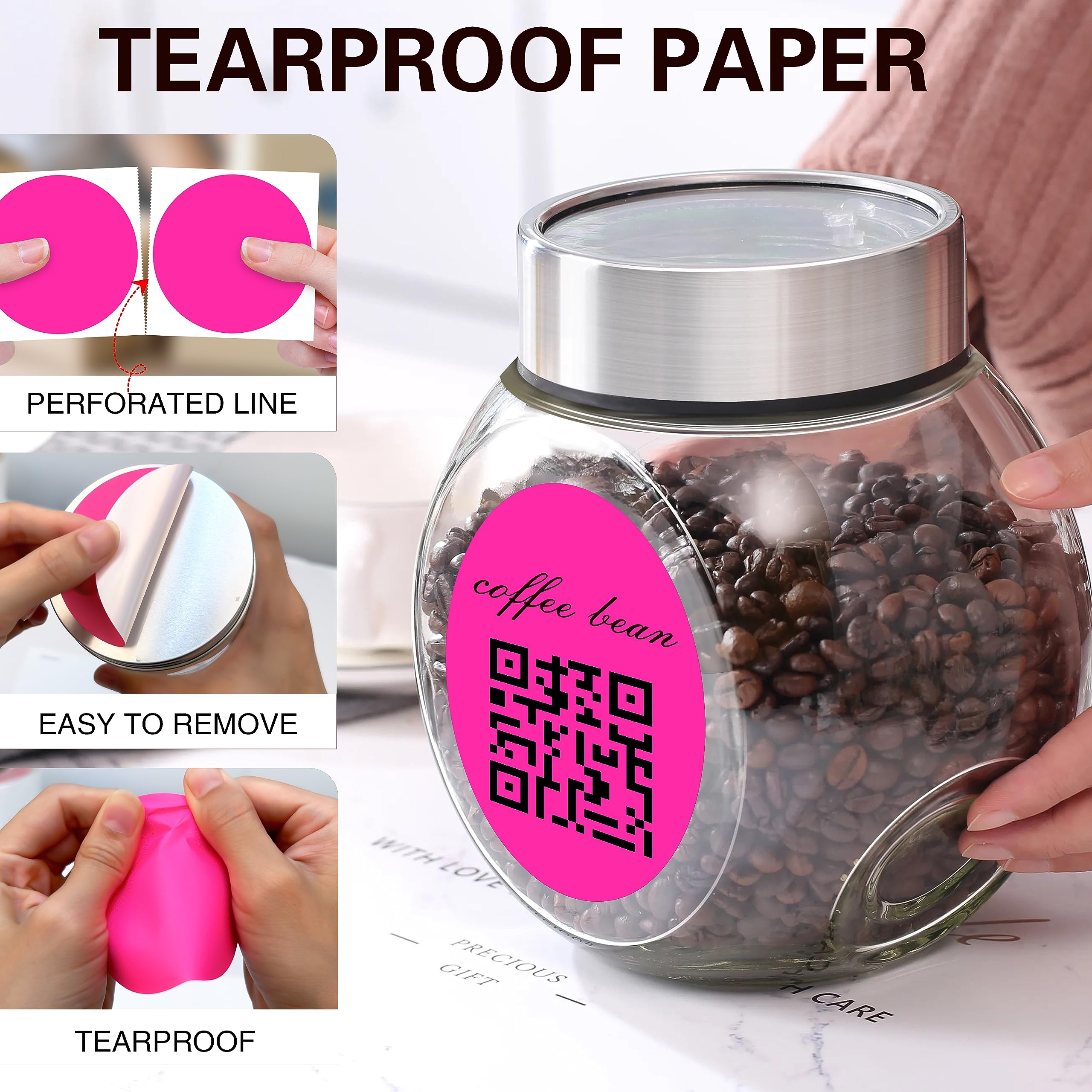 PARLAIM Runde Thermo-Etiketten, 7,6 cm, fluoreszierendes Pink, 500 Stück, Kreis-Thermodrucker-Aufkleber für Zuhause, Geschäft, Flasche, DIY-Design, QR-Code, Namensschild, Umzugskarton, Adress-Etikett