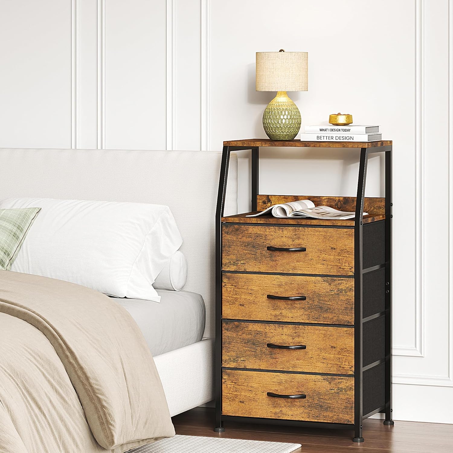 CAIYUN Comodino, tavolino, comodino con 4 cassetti, comodino, cassettiera per camera da letto, armadio, armadietto, facile da montare, stabile