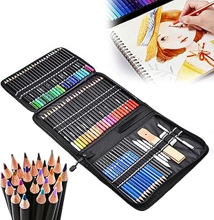 Domary 95 peças de lápis de desenho profissional e conjunto de esboço Inclui lápis colorido a óleo Desenho a carvão Grafite Apontador de lápis Apagador Saco de armazenamento Material de arte Presente para crianças Adultos Desenho de artista