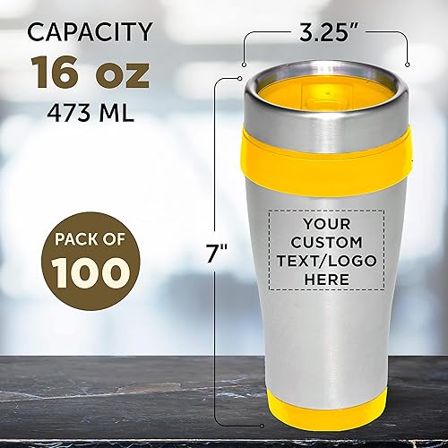 Miniatura 36 de Tazas de viaje de acero inoxidable con aislamiento personalizado, 16 onzas, juego de 100, paquete personalizado a granel, perfectas para café