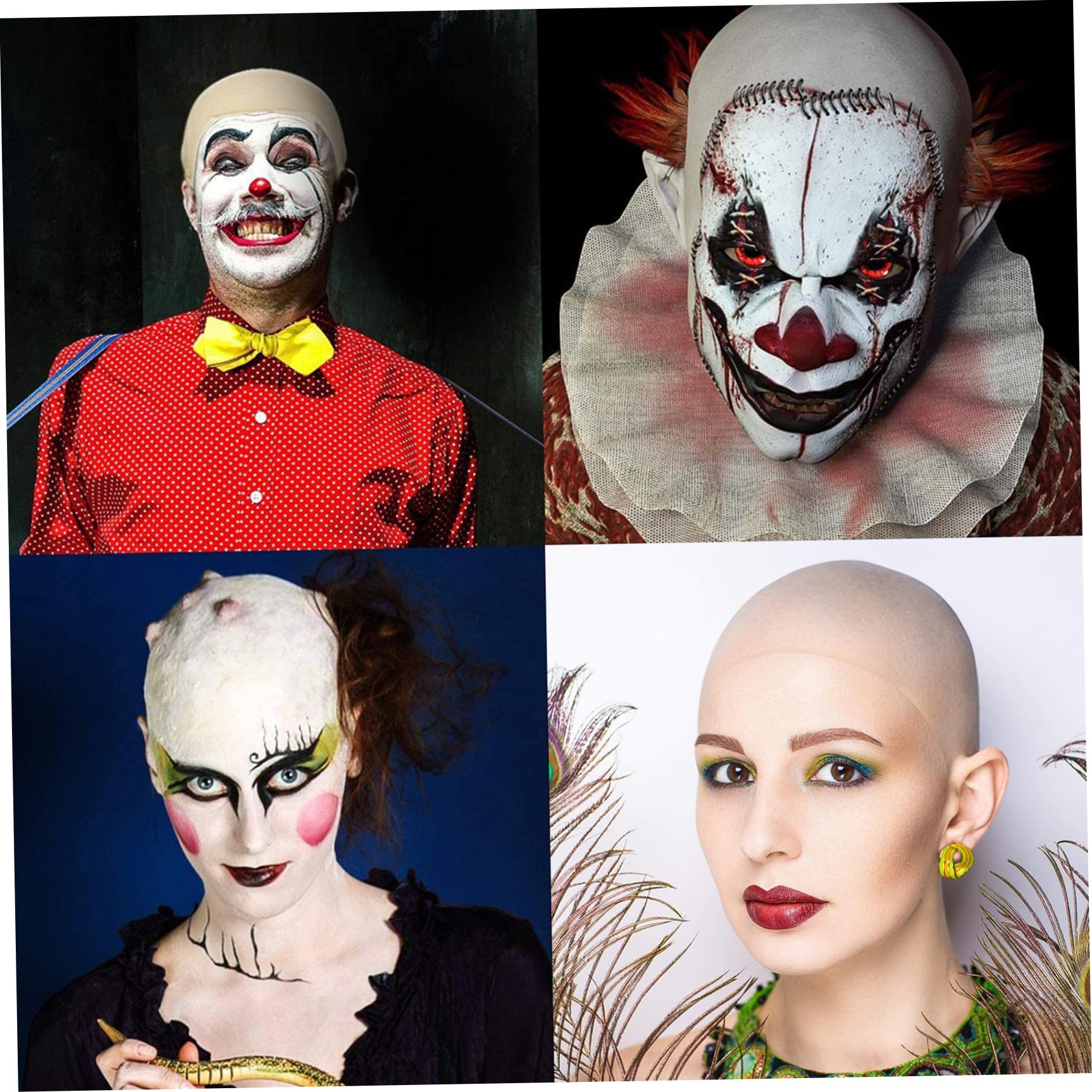 KUYYFDS Bald Caps for Adult Bald Head Cap with Hairnets 4Pcs/Set Halloween Latex Makeup Bald Caps for Wig Elastic Realistic Bald Wig for Cosplay Costume Films Movies