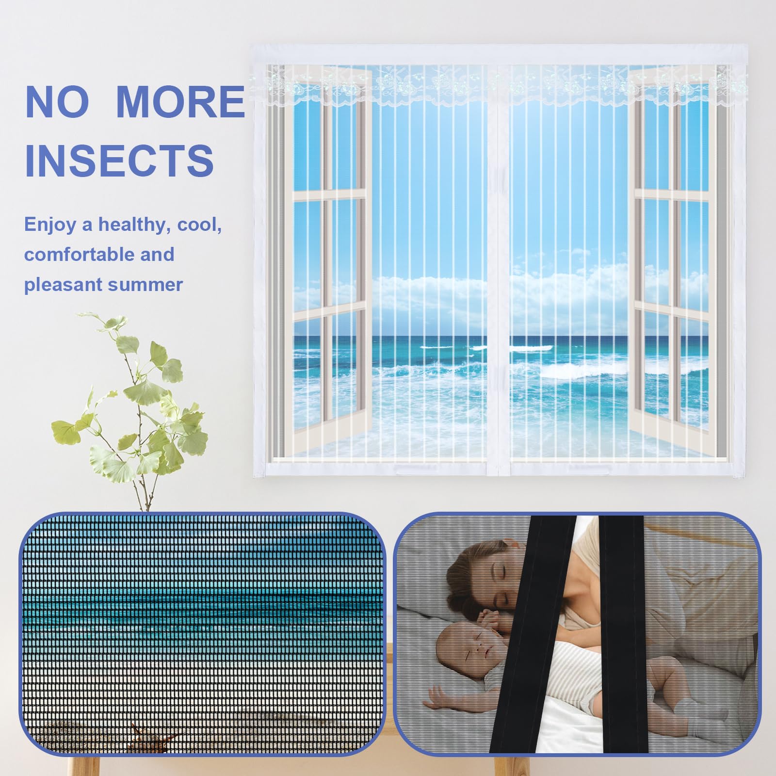 Zanzariera Magnetica Per Finestre 90x210cm - Rete Anti Zanzare Auto-Chiudente, Beige, Con Magneti - Foto 7