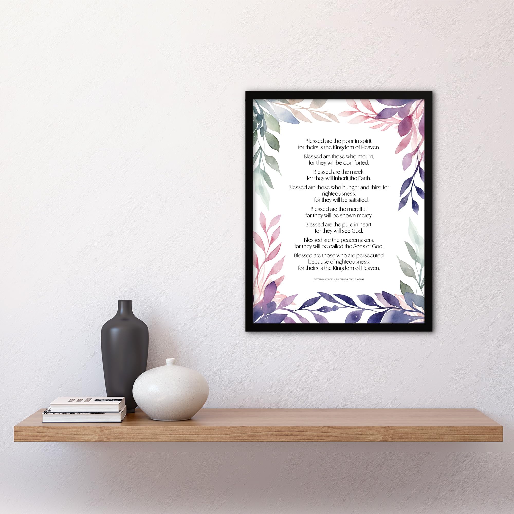 Artery8 Blessed Beatitudes Sermon of the Mount Matthew Gospel Violet Jesus Christ Christian Bible Faith God Quote Revelations Flowers Artwork Art Print Framed Poster Wall Decor 12x16 inch - Image 4