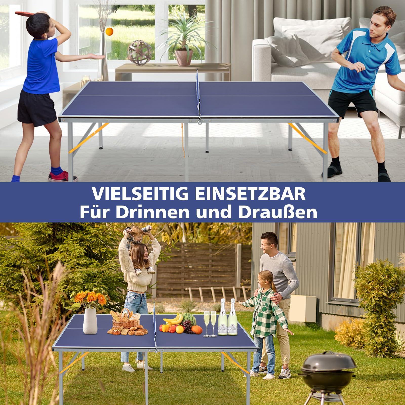 Folding Table Tennis Table 6x3 Feet Professional Tournament Grade with Balls Racket Set