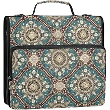 Binder Zipper Organizer Floral Decorative Teal 1 1/2 Inch Binders 3 Ring Document School Binders Bag with Shoulder Strap Multi Pockets Large Portfolio Folder, 13.6x12.4x3.5 inch