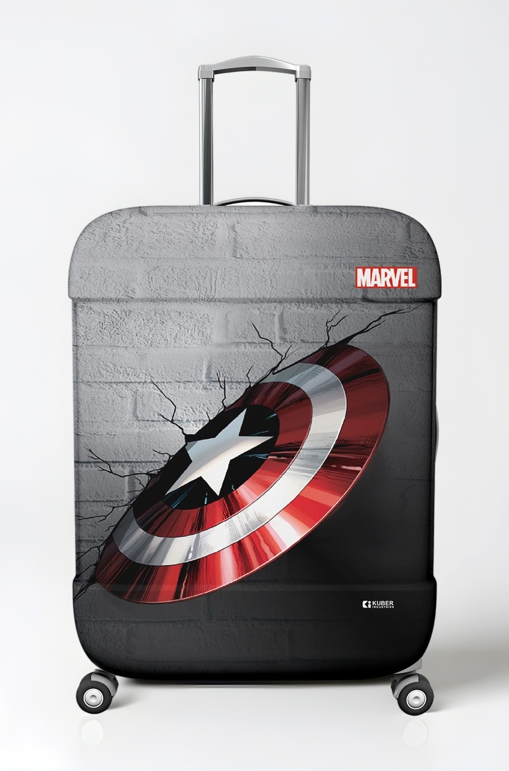 Marvel Captain America Shield Luggage Cover | Polyester Travel Suitcase Cover | Washable | Stretchable Suitcase Protector | 22-26 Inch | Medium | Gray