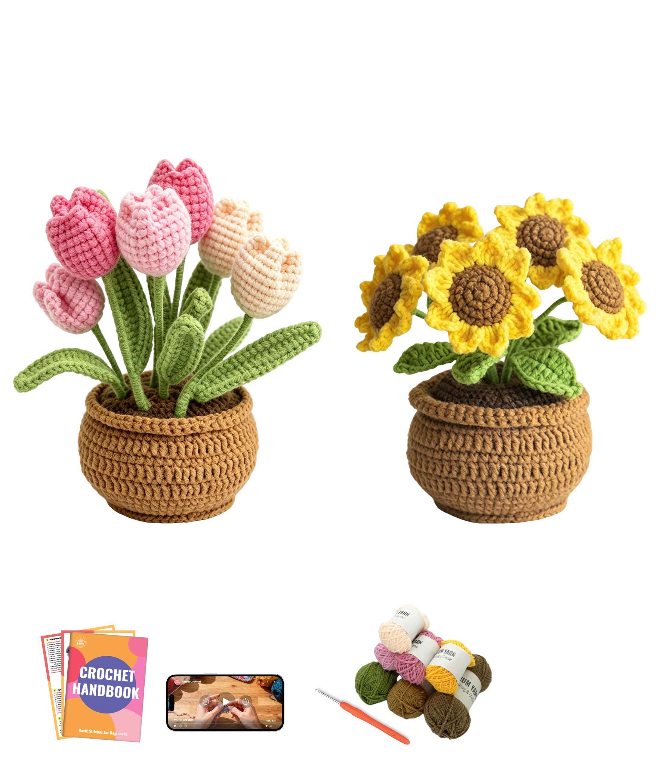 Beginner Crochet Kit - Sunflower & Tulip DIY -1