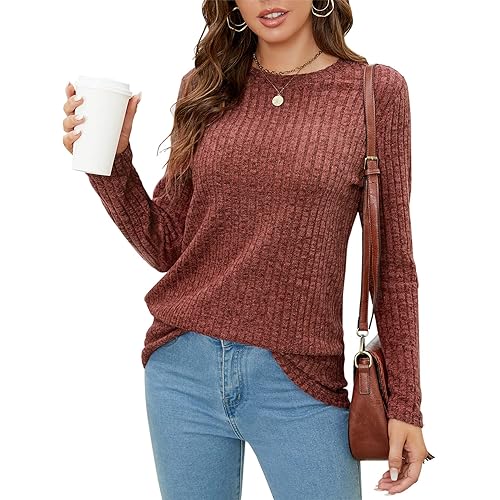 SimpleFun Women's Tunic Sweaters Lightweight Fall Casual Long Sleeve Crewneck Pullover Tops