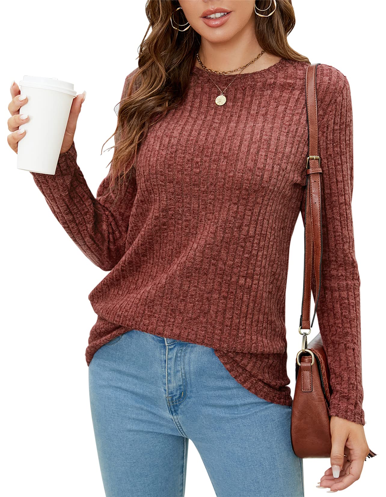 SimpleFunWomen's Tunic Sweaters Lightweight Fall Casual Long Sleeve Crewneck Pullover Tops
