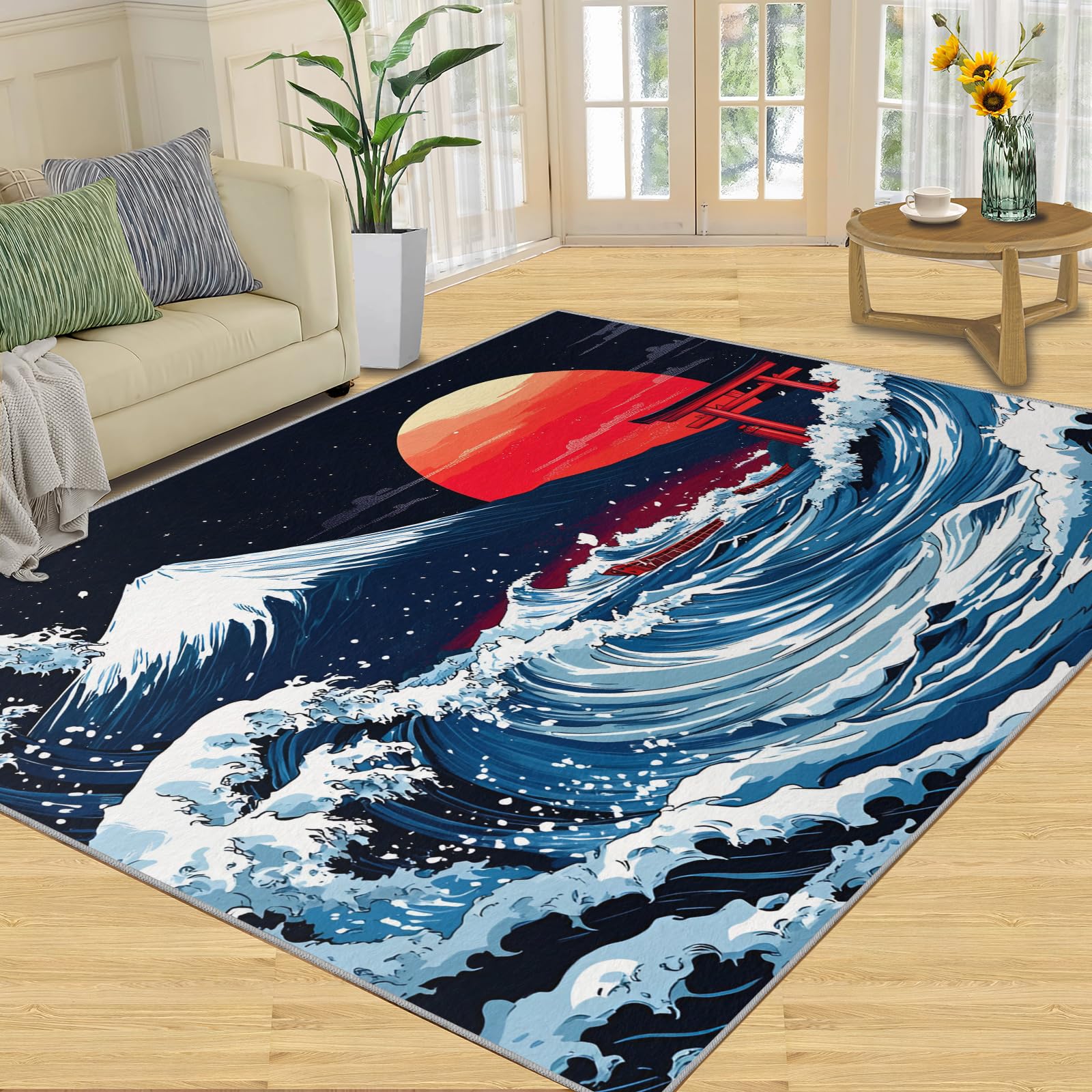 Amazon.com: Japanese Rug - 5x8 Rug, Great Wave Off Kanagawa Area