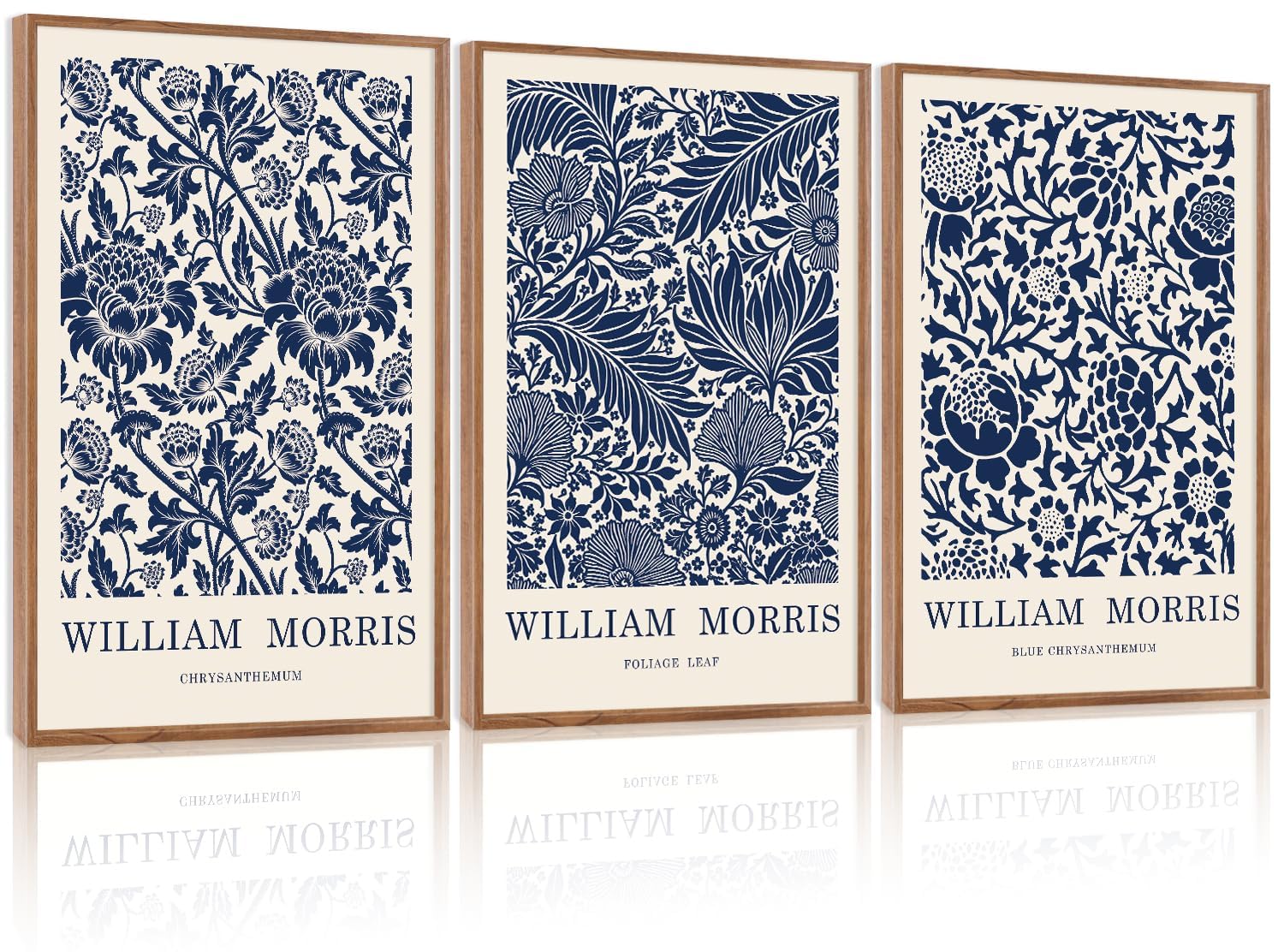 LHIUEM WILLIAM MORRIS Blue and White Picture Wall Decor,Vintage Wall Art Flowers Theme,Neutral Navy Blue White Tones Framed Prints,Scandinavian Cream Canvas Decor,Boho Botanical Art for Home-24”X36”X3 William Morris Blue and White Wall Art 24''x36''x3