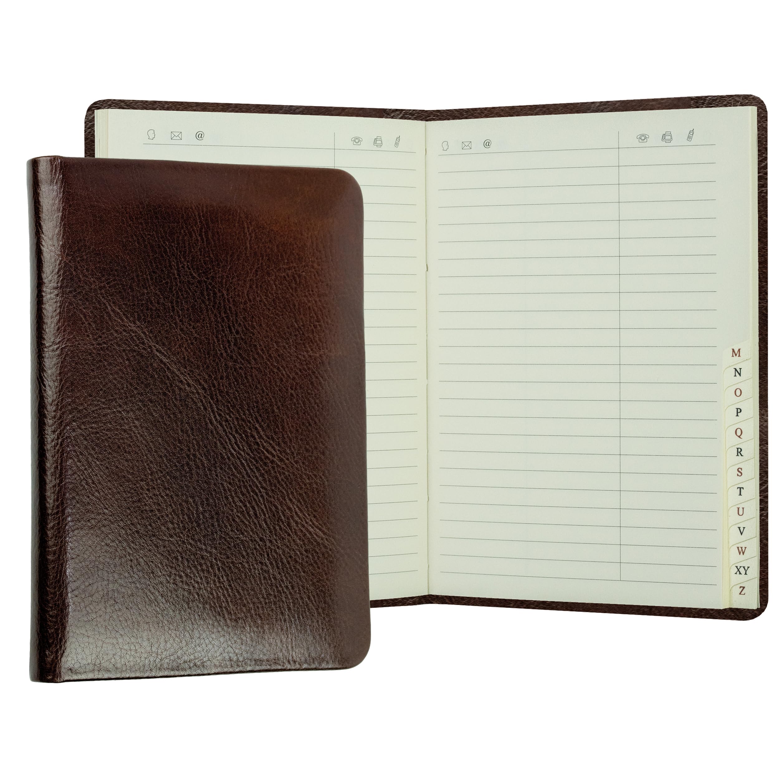 Carnet d'adresses personnalisable DIN A6 cuir Anilin vintage marron relié registre A-Z répertoire téléphonique alphabétique