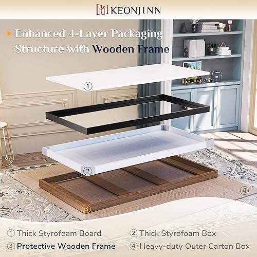 Miniatura 8 de Keonjinn Espejo de baño dorado de 48 x 36 pulgadas, espejo rectangular con marco de metal dorado cepillado, espejo de pared grande rectangular