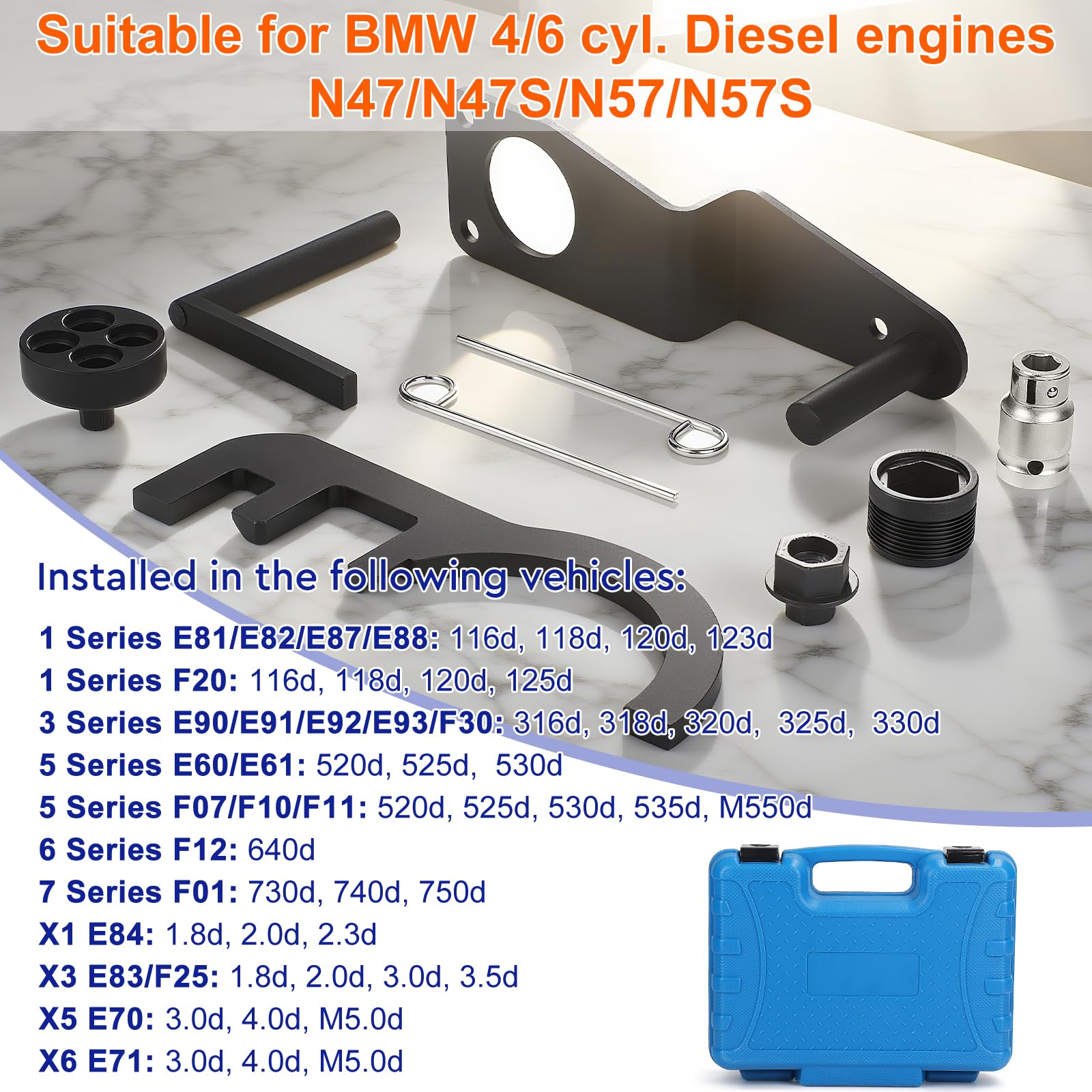 efuturetime Kit d'Outils de Calage pour BMW N47/N47S/N57/N57S, Moteurs Diesel 4 et 6 Cylindres, Blocage Arbre à Cames & Chaîne de Distribution Compatible 1/3/5/X Series
