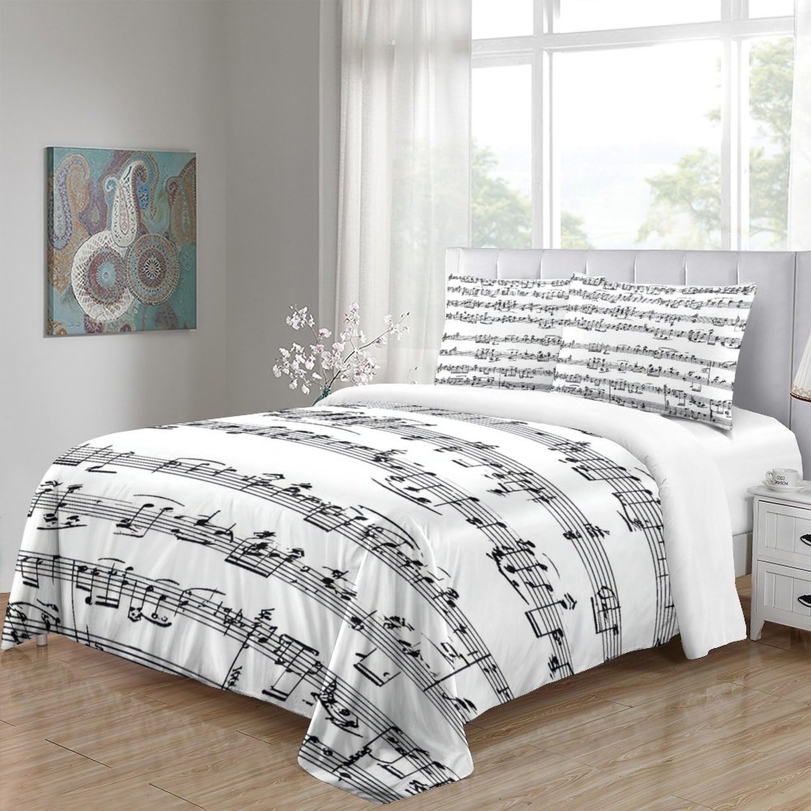 Spartiti di musica classica 3D Stampa Coperta Letto 3pz Microfibra Lavabile Spartito per pianoforte per principianti Coperteletto 2 federe Resistente Adolescenti Adulti Giovani Super king（260x220cm）