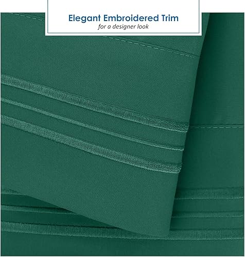 Miniatura 2 de Clara Clark Juegos de sábanas de la serie 1800  Mantente en forma en el colchón con correas elásticas en las esquinas, tamaño King, verde cazador