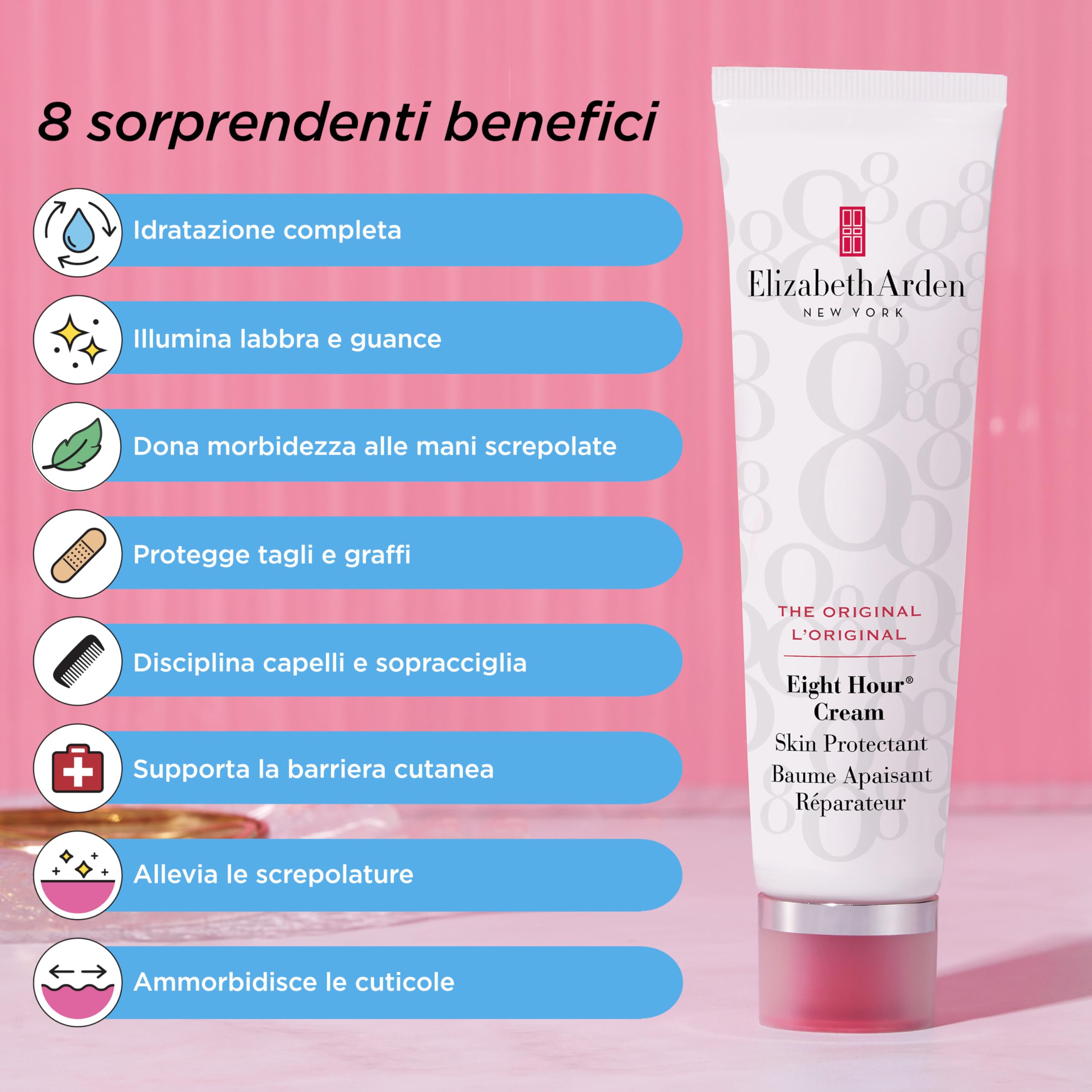 Elizabeth Arden - Eight Hour, Balsamo Riparatore Multifunzionale, Ammorbidisce, Ripara, Protegge e Lenisce la Pelle, Calma e Ripristina la Pelle di Viso, Labbra, Mani e Piedi - 50 ml