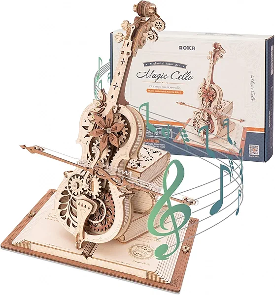 ROKR 3D Wooden Puzzles for Adults,Wooden Music Box Kits-Cello Wood Model Kits for Adults to Build,Stem Projects for Teens,Birthday Gifts Hobbies for Women Men