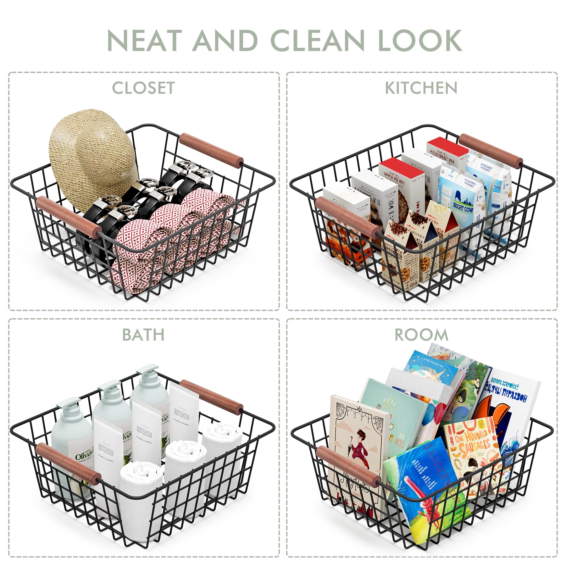 Cestini Da Parete In Metallo 3 Pezzi XL Stile Legno – Organizer Multifunzione Con Ganci E Adesivi, Per Cucina Bagno Garage