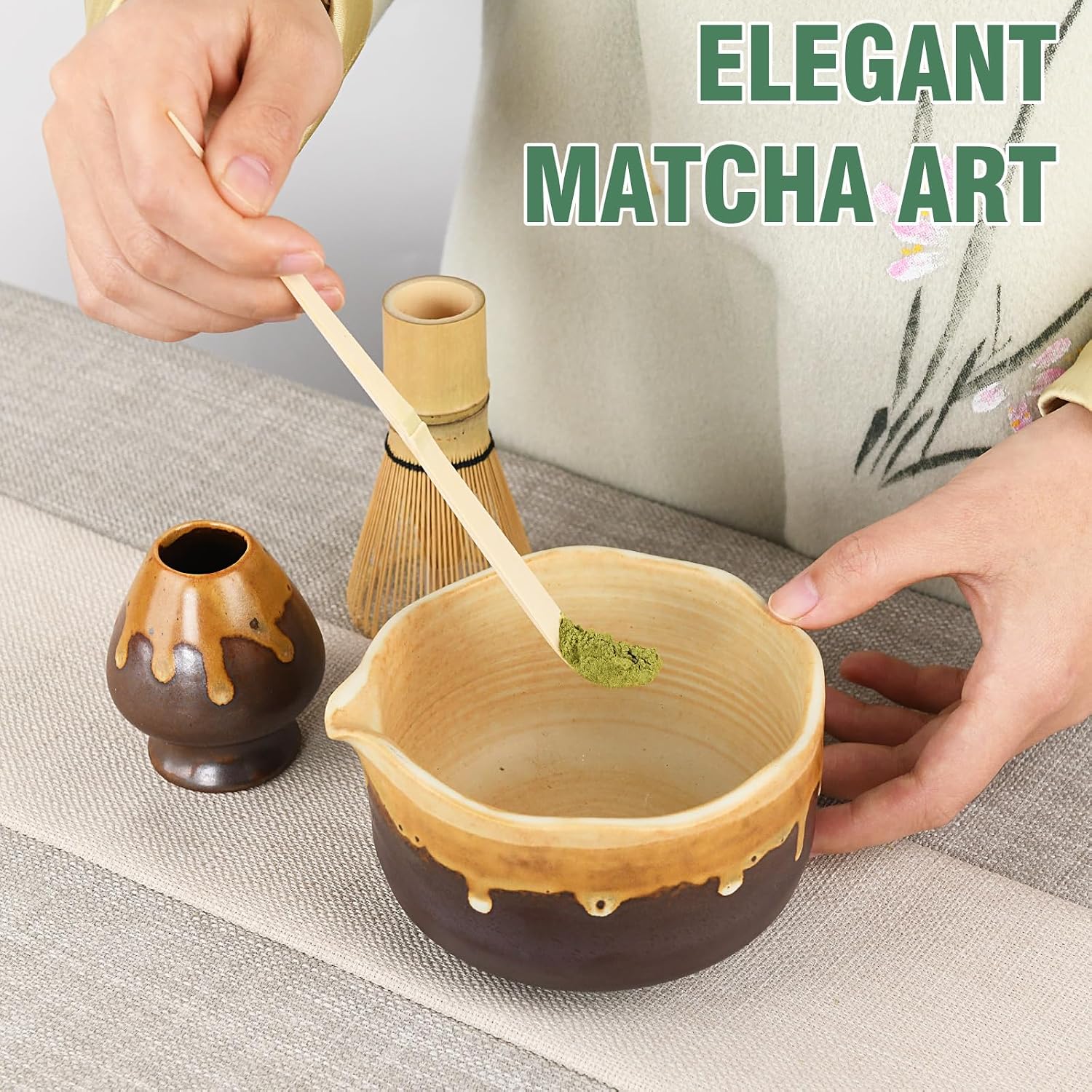 Pottery Matcha Set Japanese Handcrafted Tea Bowl, Coffee Sand