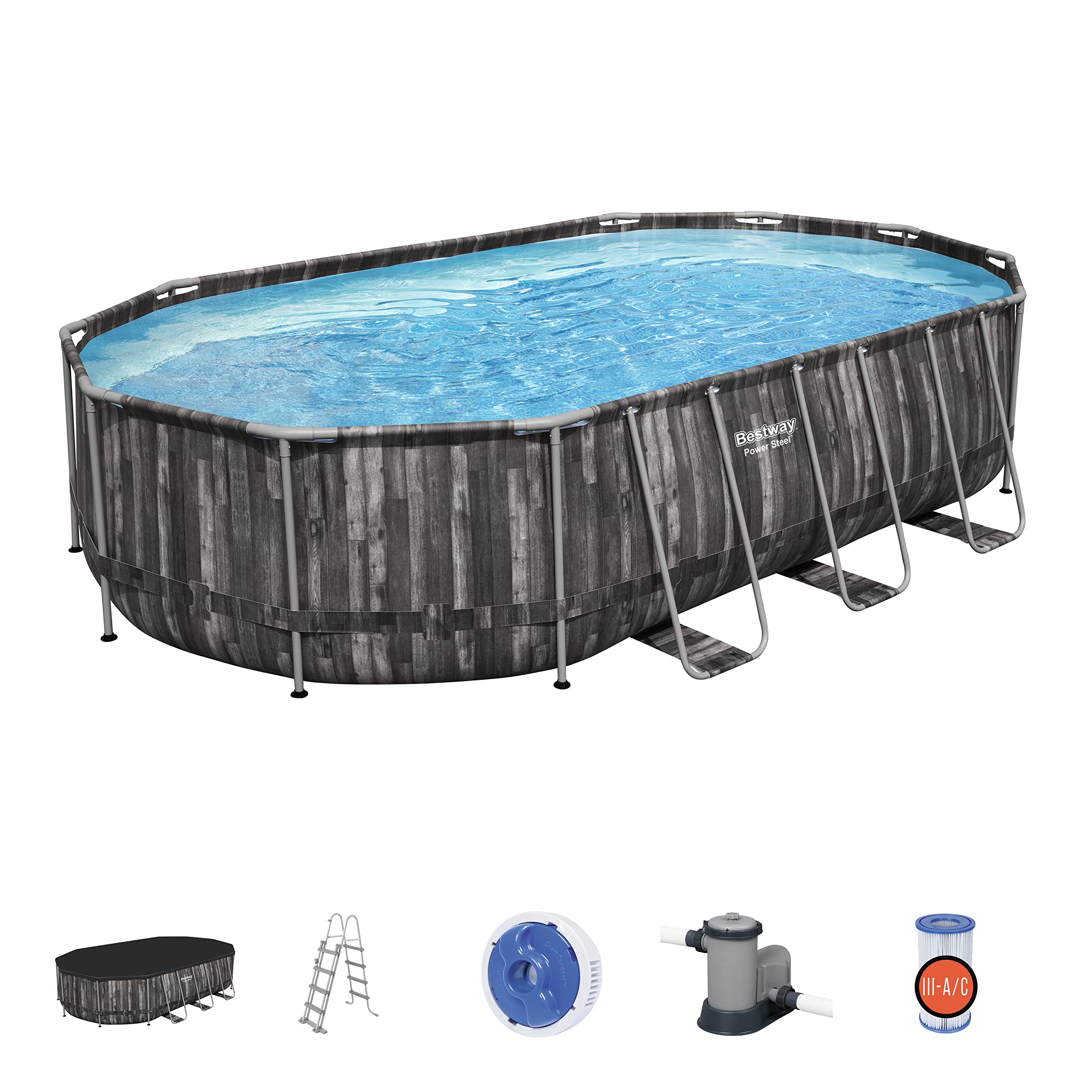 Bestway Ensemble de piscine ovale Power Steel 488x305x107 cm