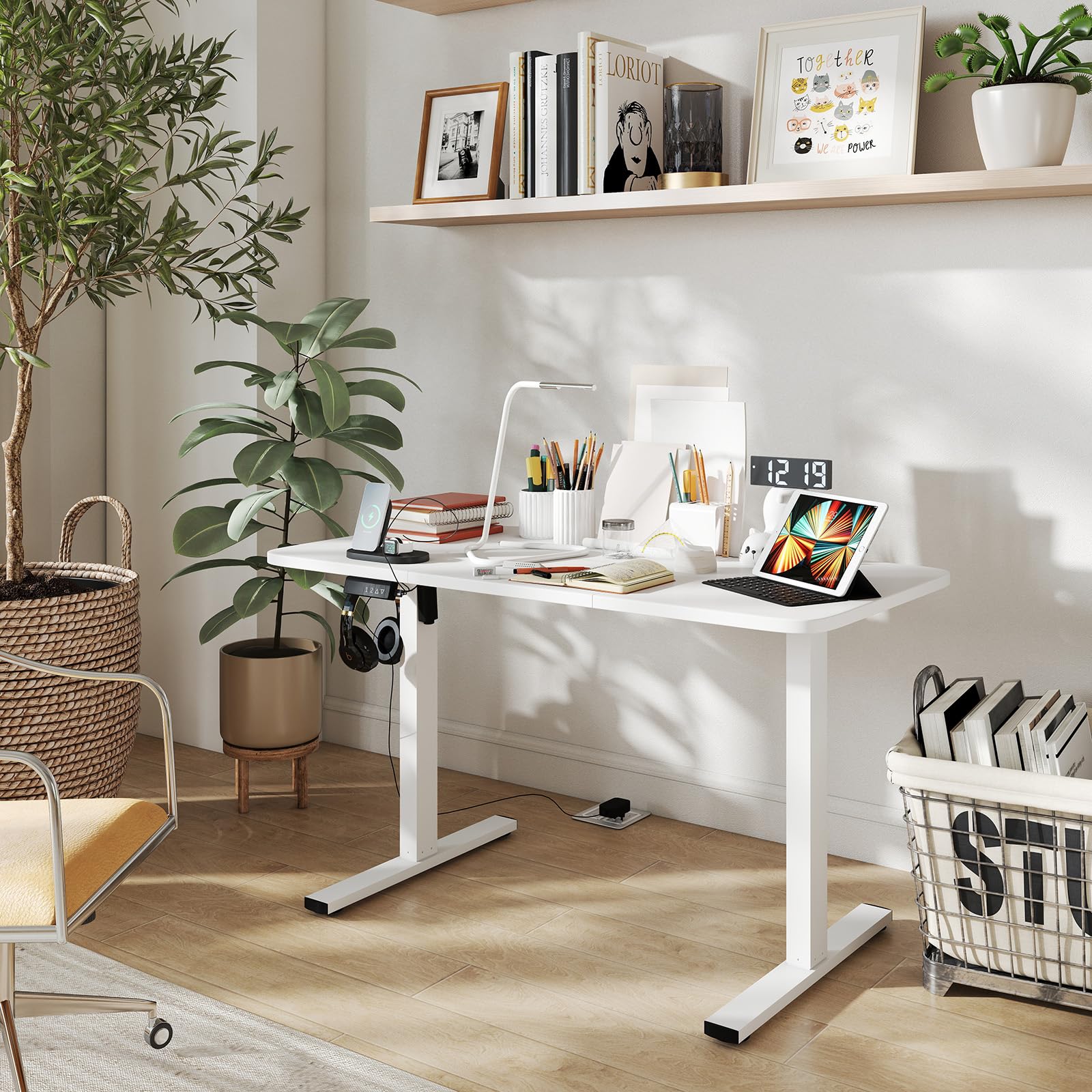 Mesa Escritorio Gaming Blanco, Mesa Gaming Desk 120x60, Escritorio Gamer con Motor silencioso y elevación eléctrica