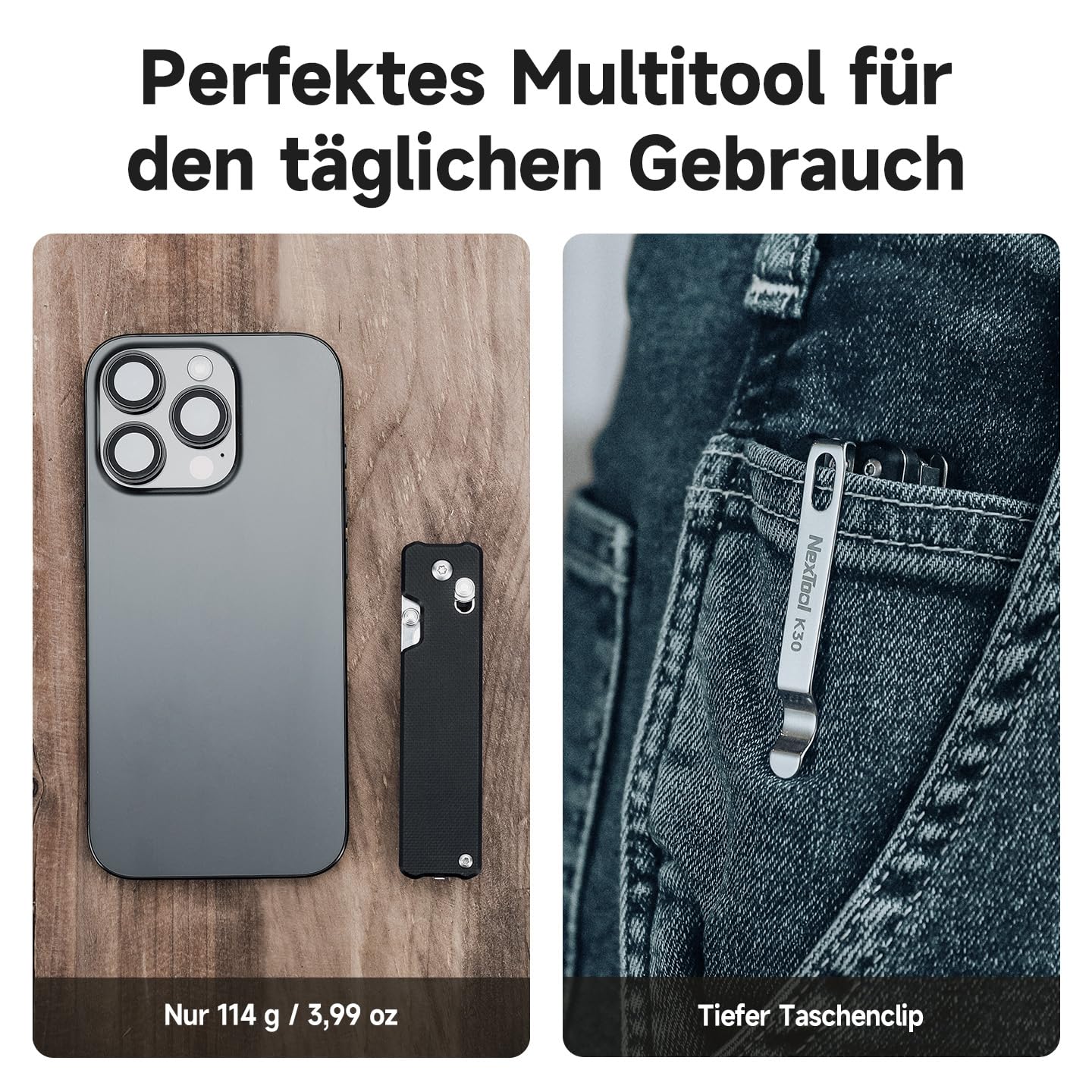 NexTool Multitool,Knight K30 Klappmesser mit Verriegelungsmechanismus,11-in-1 Multitool Werkzeug mit 14C28N Steel Knife,Zackenschere für EDC,Outdoor & DIY,Geschenk für Männer mit 4mm 10-in-1 Bit Set