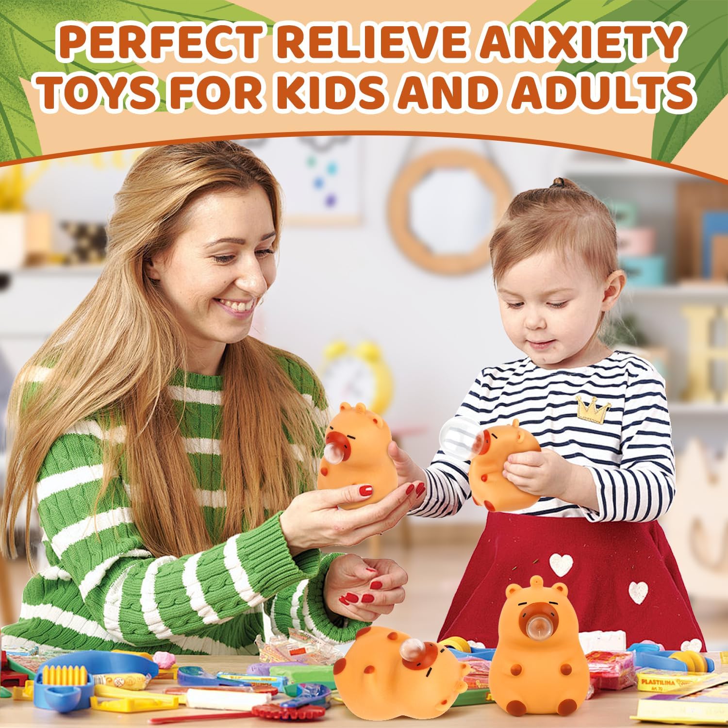 4pcs Capybara Spit Bubbles Stress Relief Toy, Bubble Squeeze Toys, Squishy Fidget Toys for Birthday, Christmas, Office Gift(2.5x3.7inch)