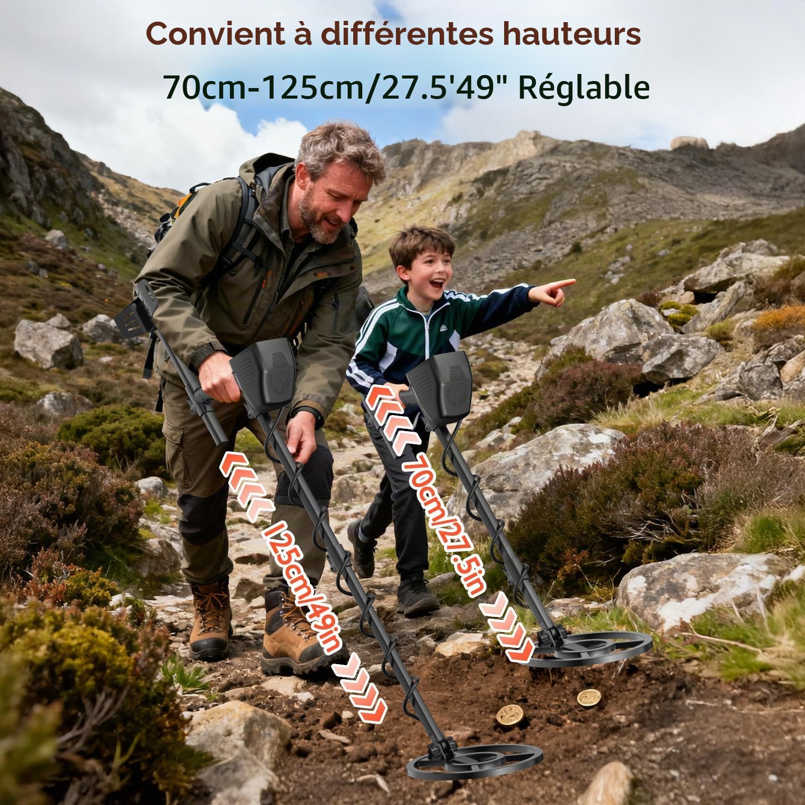 OMMO Détecteur de Métaux Professionnel pour Adultes et Enfants, Orange