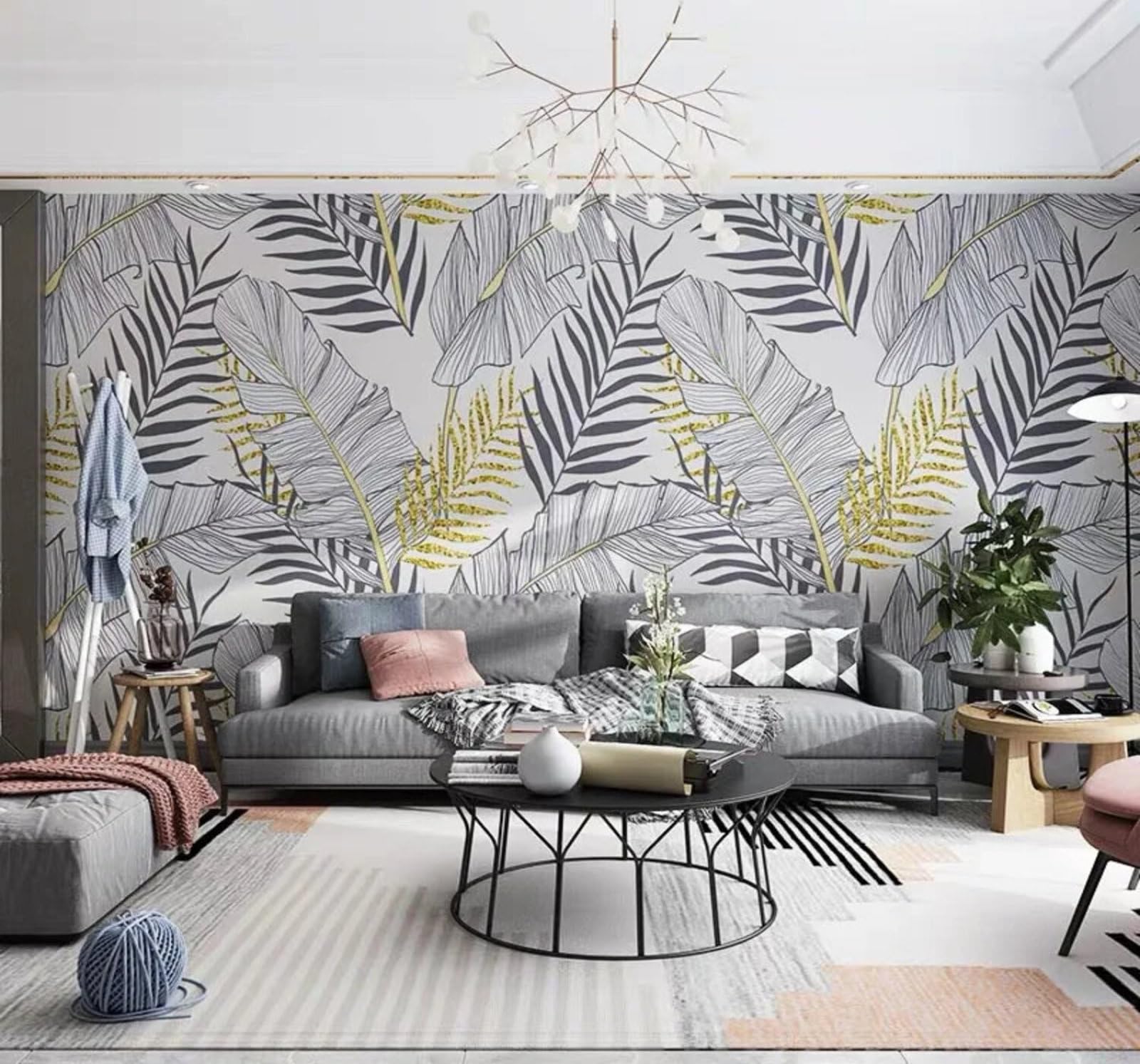 Wallpaper-3D-Xlm 250Cm×170Cm(B×H) Large Tropical Plants Banana Leaves Palm Leaves 3D Wallpaper Easy Install Feature Office Living Room Sofa Bedroom Tv Background Wall Decoration-250Cm×170Cm