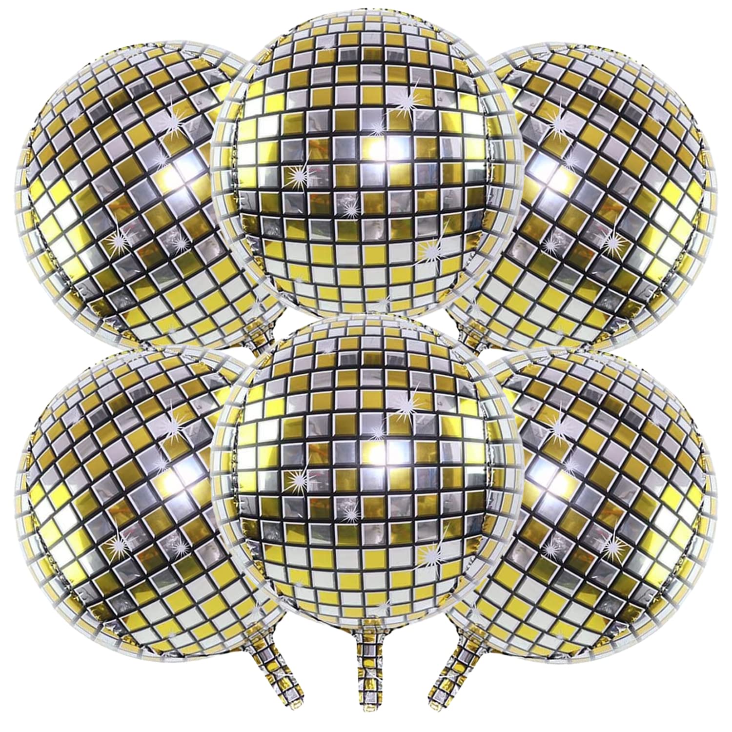 Sponsored Ad – Disco Ball Balloon 6 Pack - 22 Inch Gold and Silver Metallic 4D Balloons for Party Decorations, Bachelorette, 70s, 80s Theme