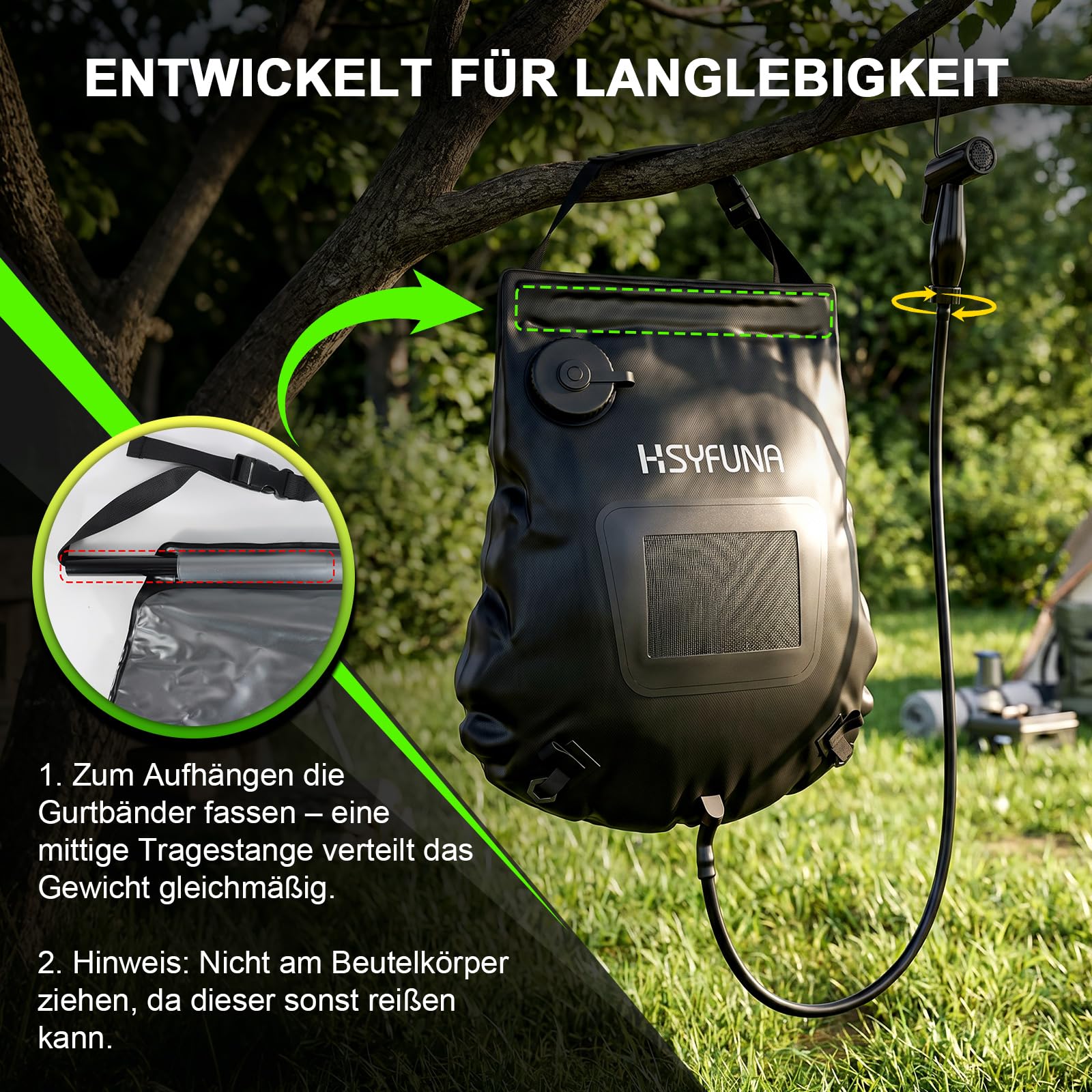 Campingdusche,5 Gallonen/20L mit Temperaturanzeige Solardusche Camping,Warmwasser 45°C Camping Dusche Outdoor,für Wandern Klettern