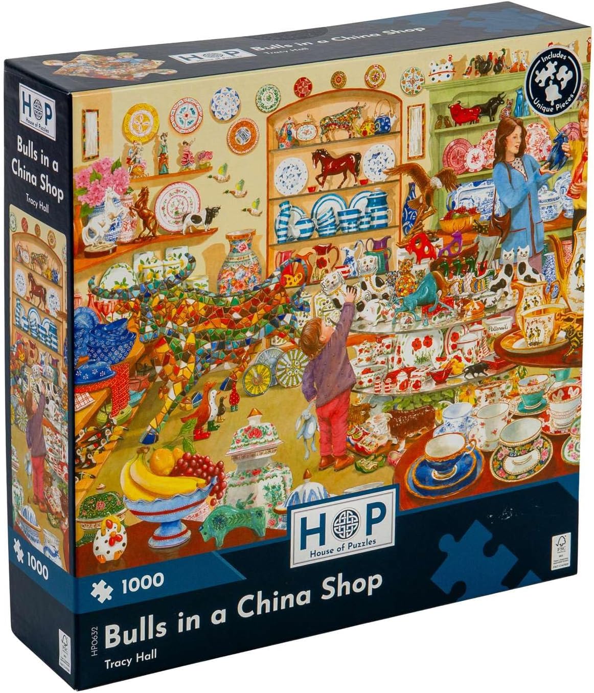 The House of Puzzles - Bulls in A China Shop Jigsaw - 1000 Piece Jigsaws for Adults, Artist Illustrated, Scenic Landscape, Deluxe Puzzle Gifts