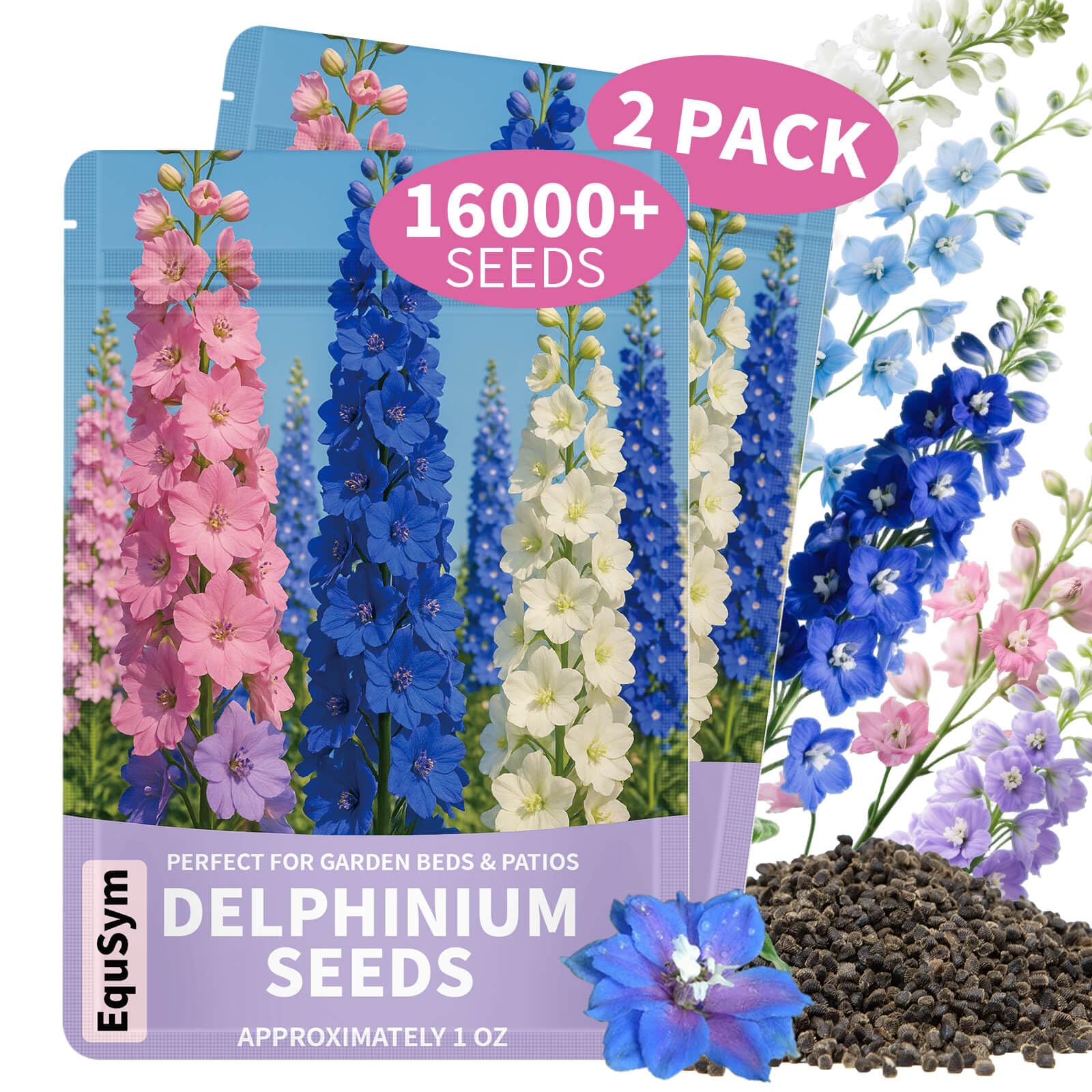 16000+ Delphinium Seeds Perennial - 2 Pack Mixed Color Larkspur Seeds for Planting Outdoors, Delphinium Plants Live, 2026 Flower Seed to Plant Outside